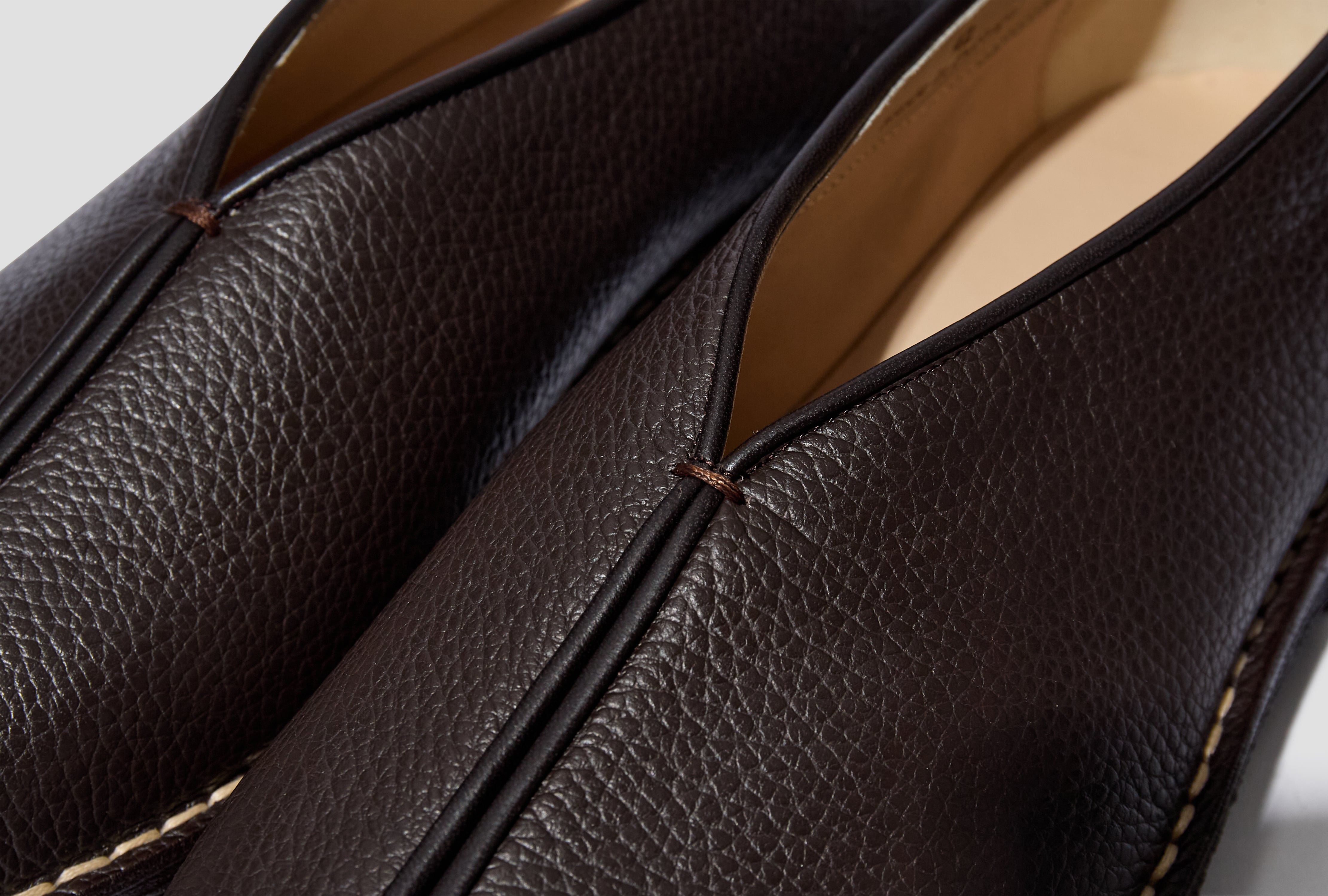 PIPED CREPE SLIPPERS - GRAINED COW LEATHER FO0248 LL205 Dark brown