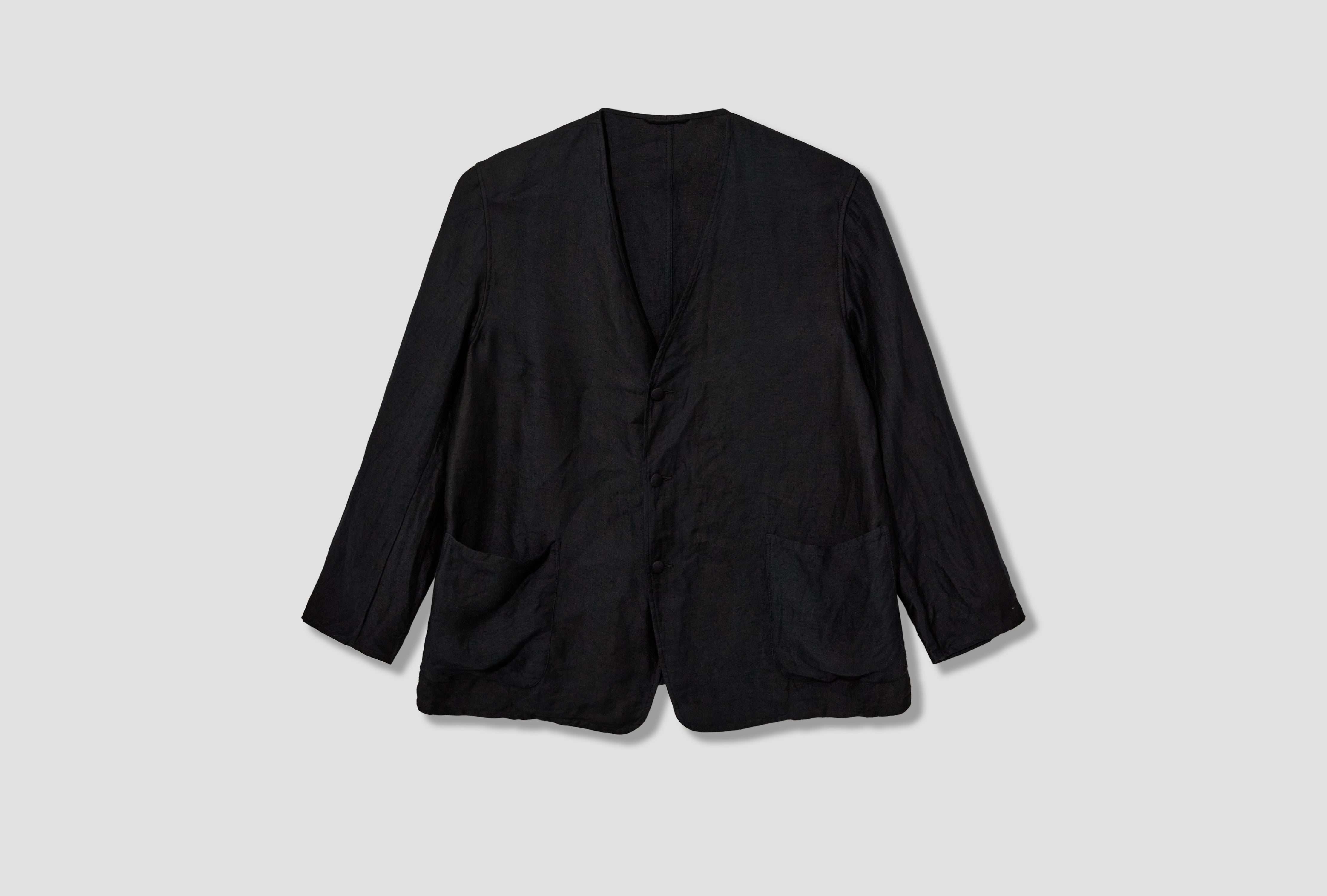 LINEN SATIN NO-COLLAR JACKET B01-01029 Black
