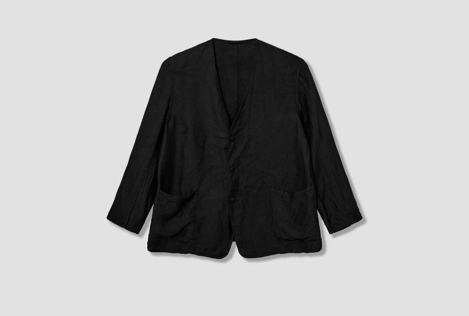 LINEN SATIN NO-COLLAR JACKET B01-01029 Black