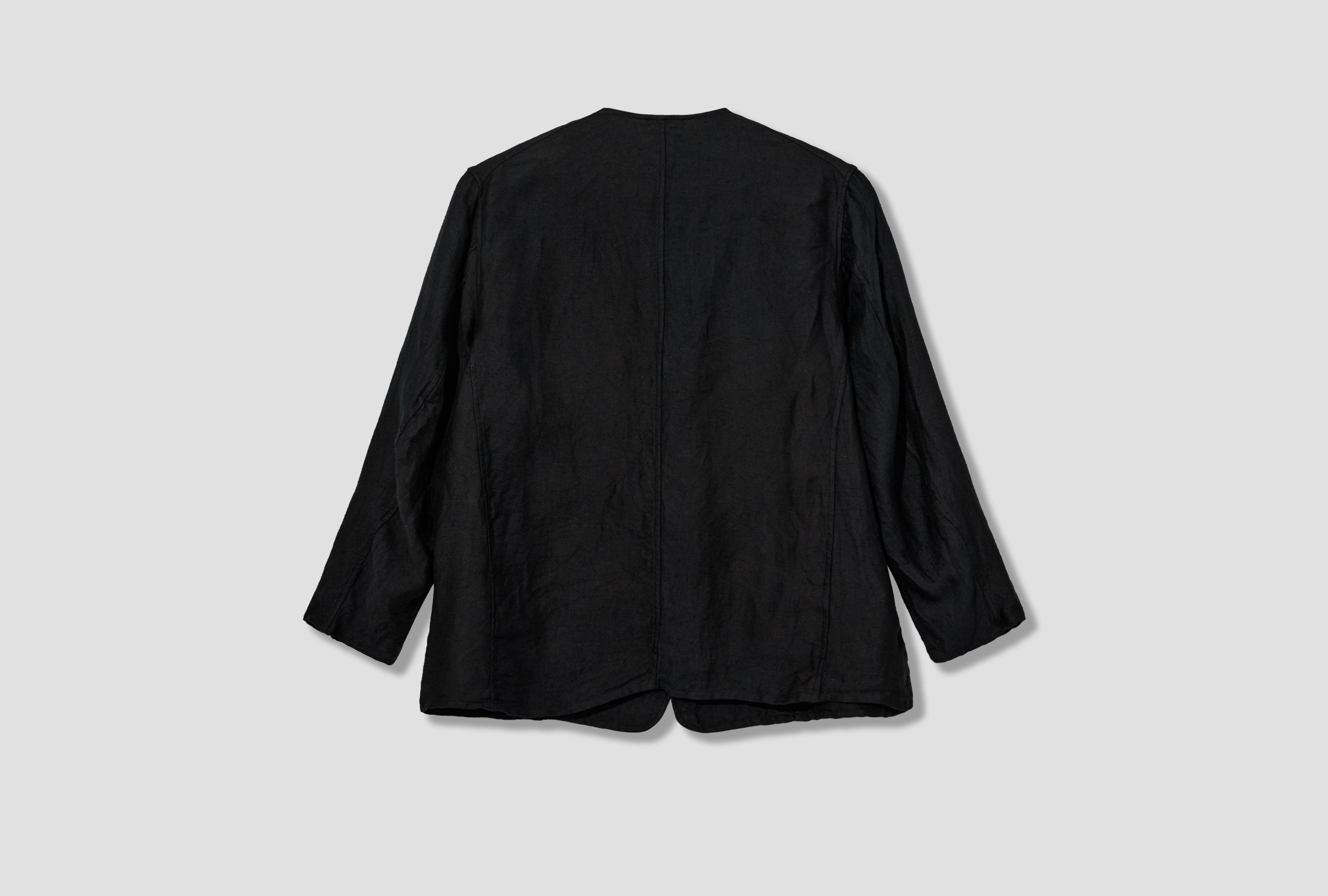 LINEN SATIN NO-COLLAR JACKET B01-01029 Black