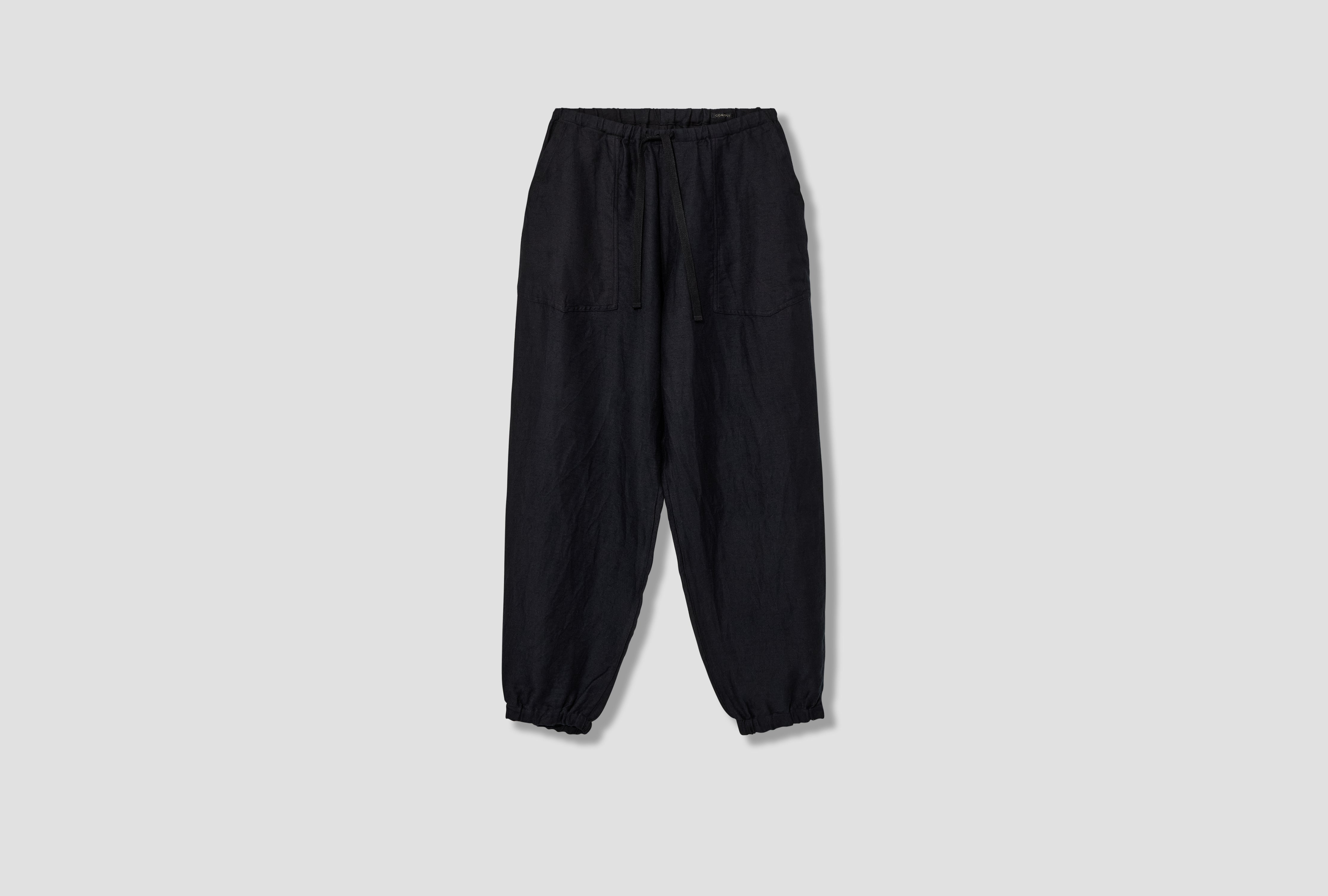 LINEN SATIN DRAWSTRING PANTS B01-03019 Black