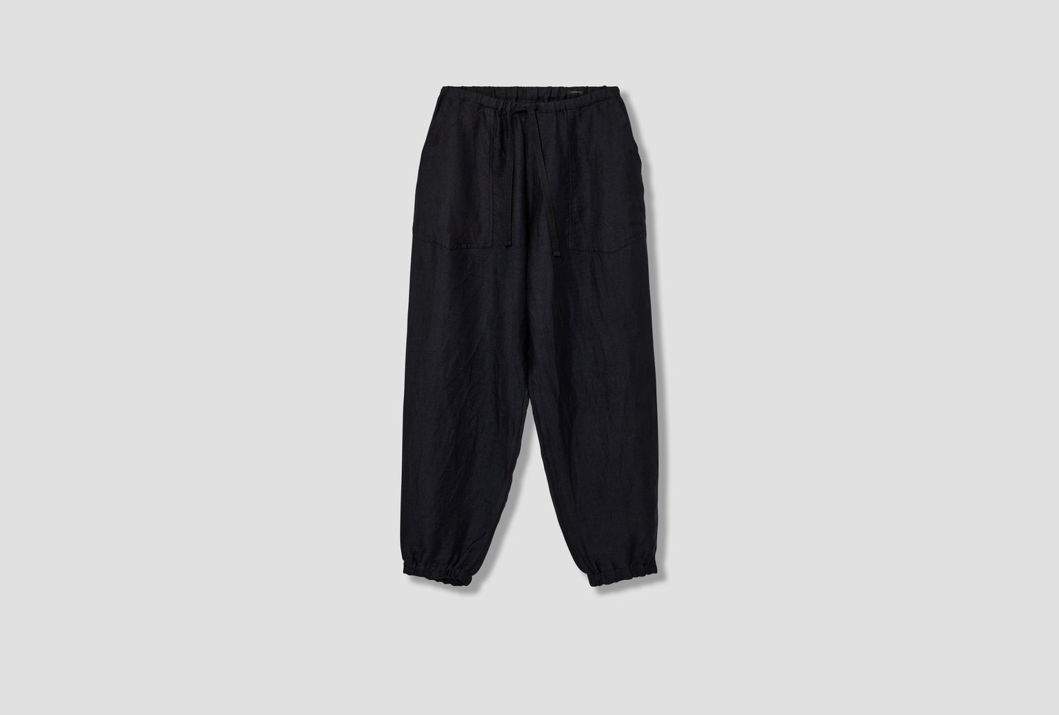 LINEN SATIN DRAWSTRING PANTS B01-03019 Black
