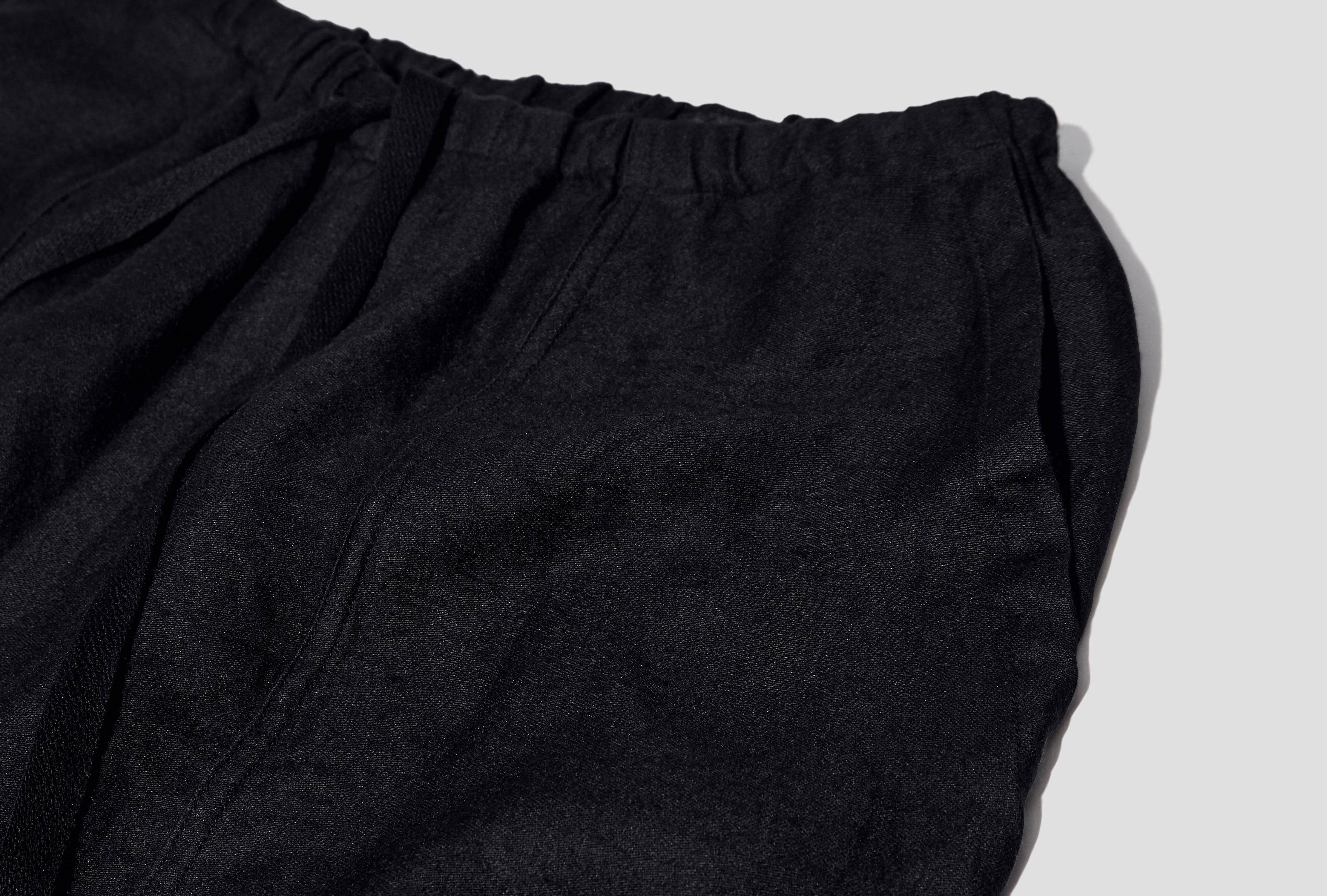 LINEN SATIN DRAWSTRING PANTS B01-03019 Black