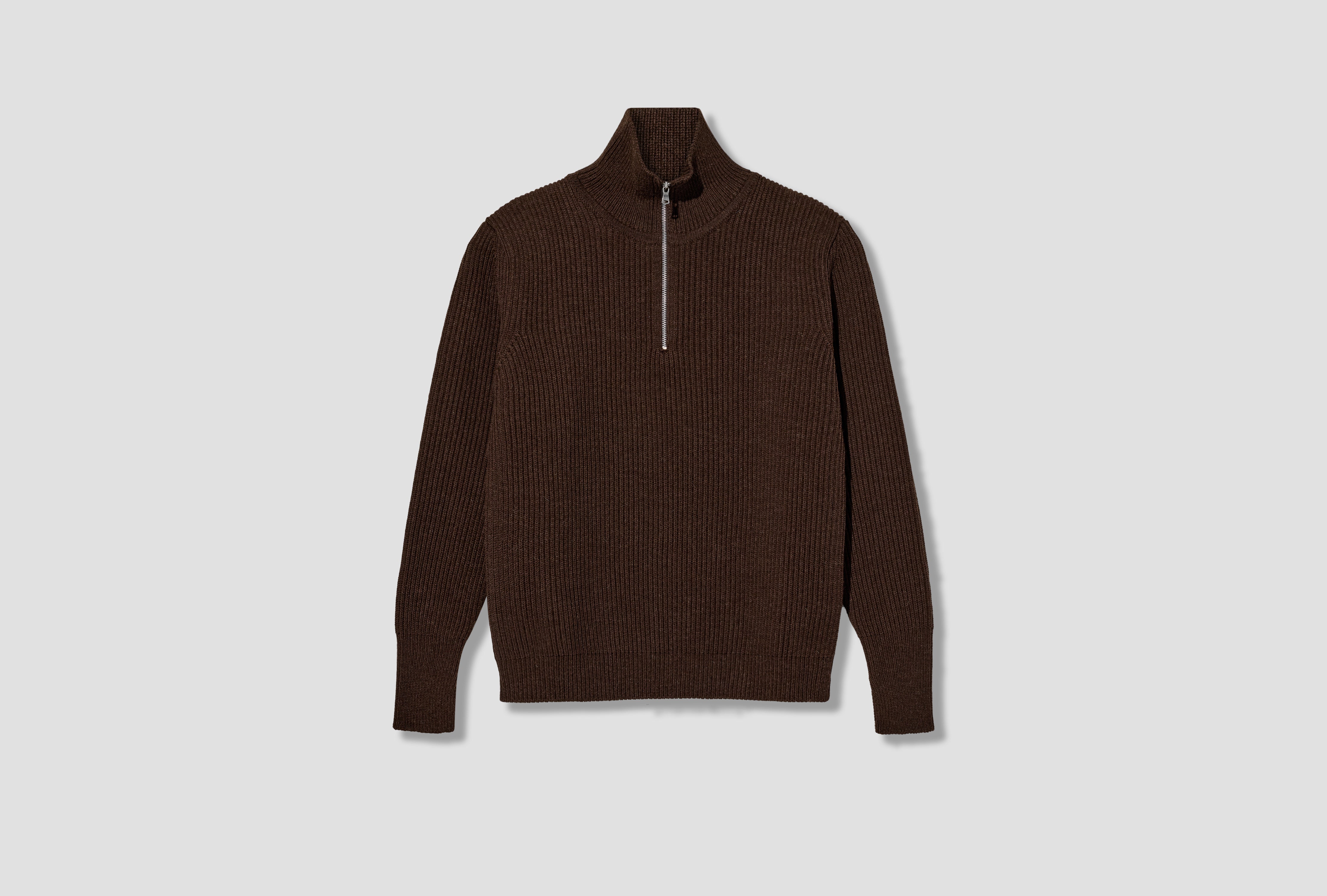 NAVY HALF-ZIP - 5 GAUGE / UNDYED YARN Brown