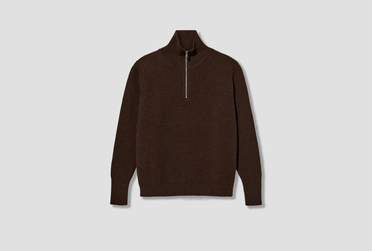 NAVY HALF-ZIP - 5 GAUGE / UNDYED YARN Brown