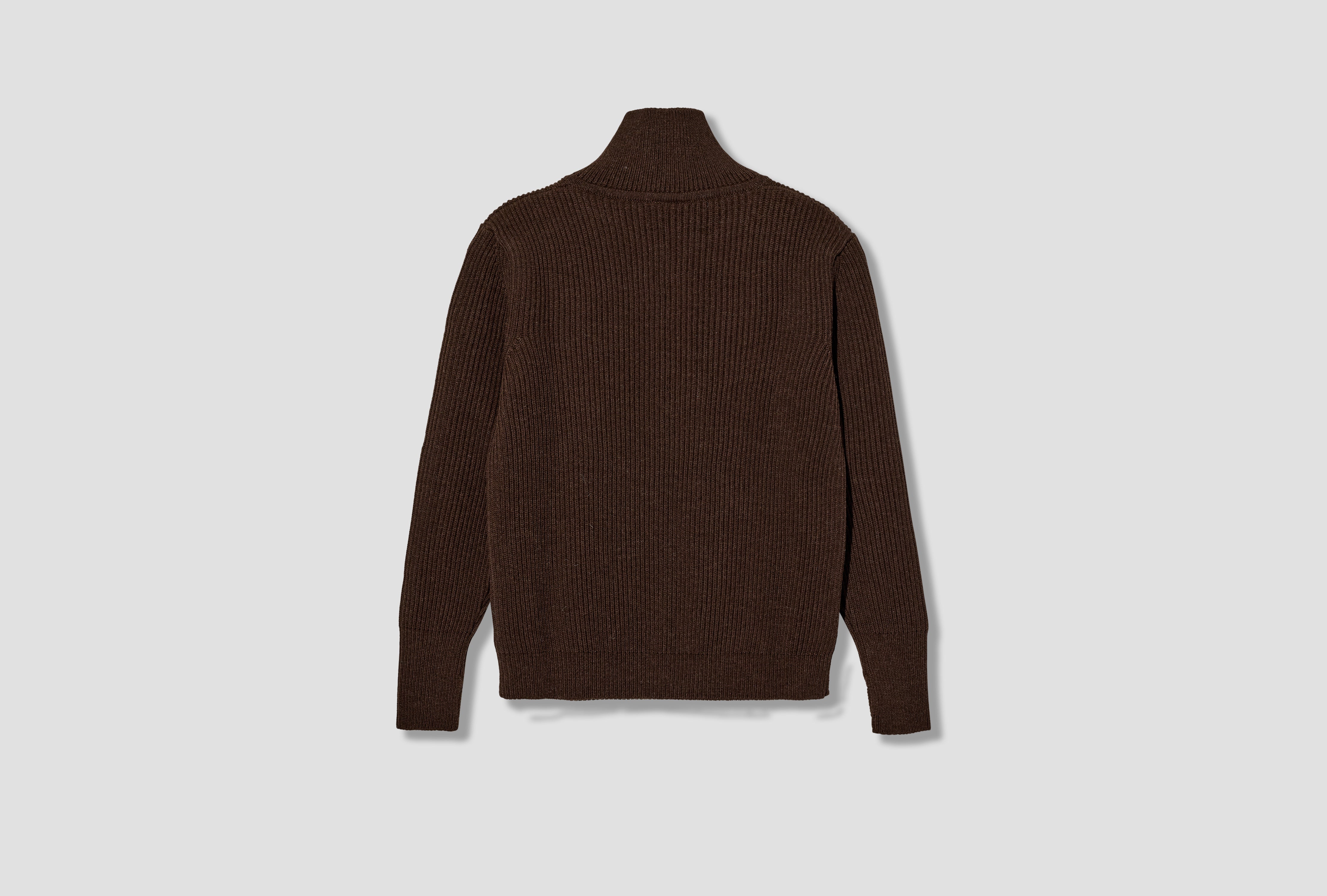 NAVY HALF-ZIP - 5 GAUGE / UNDYED YARN Brown
