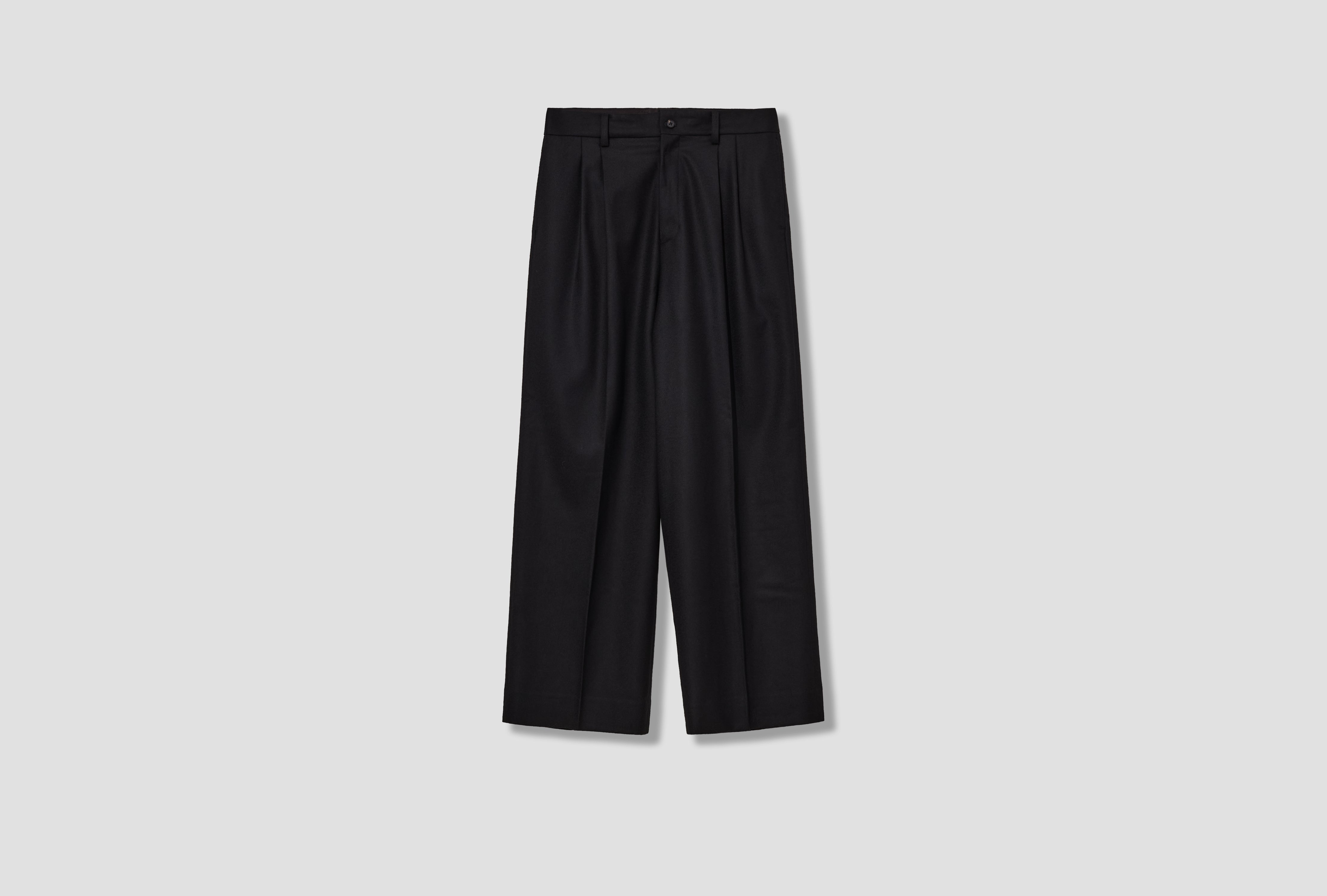 WOOL FLANNEL LONG WIDE TROUSERS ST.1258 Black