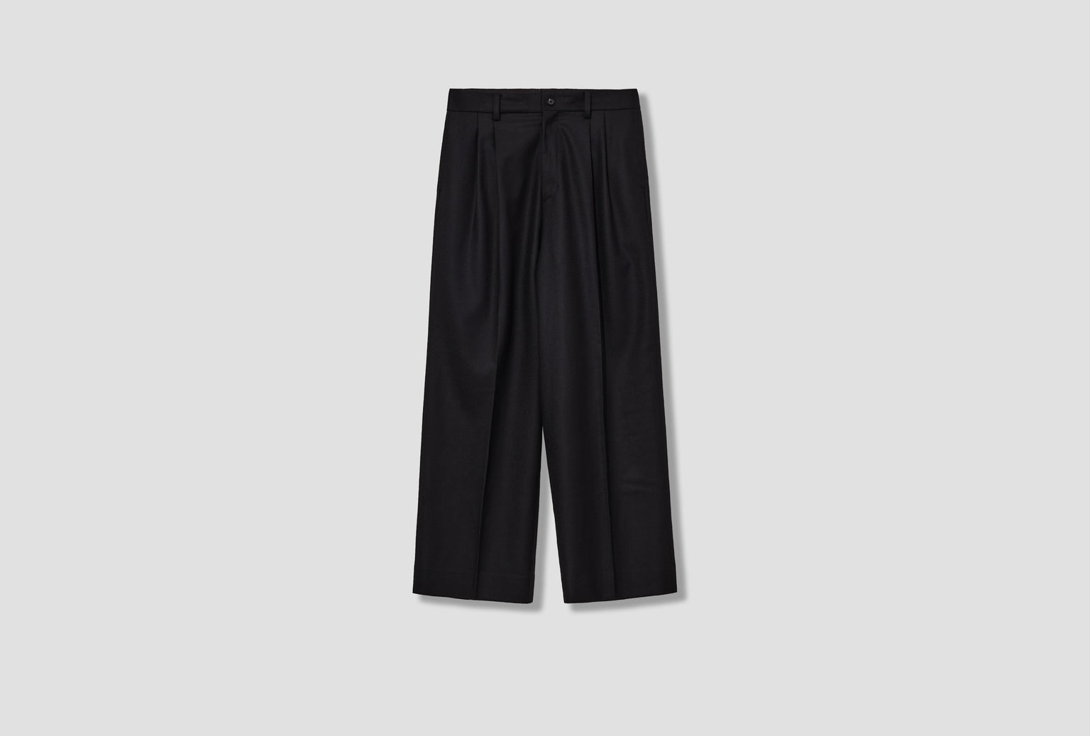 WOOL FLANNEL LONG WIDE TROUSERS ST.1258 Black