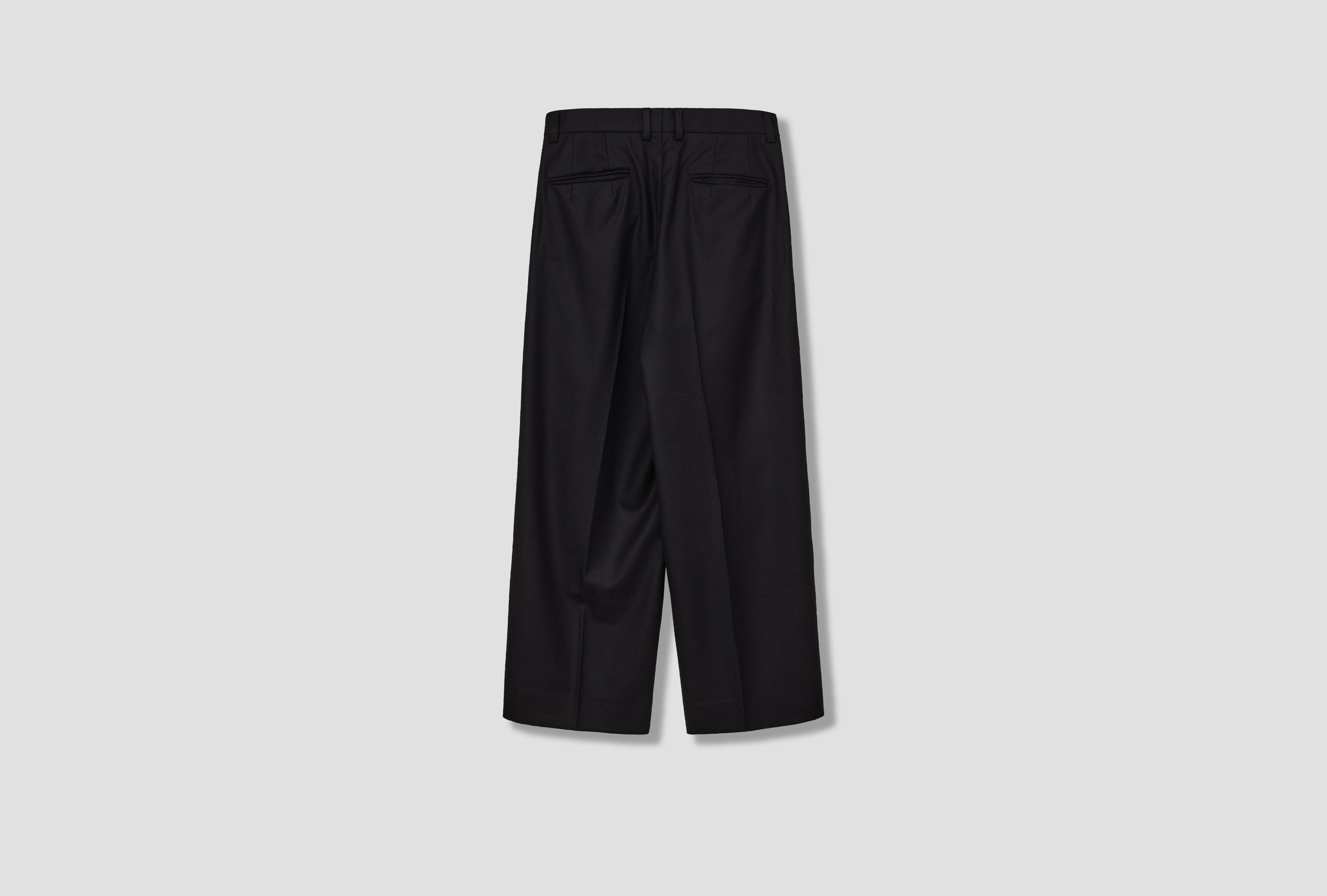 WOOL FLANNEL LONG WIDE TROUSERS ST.1258 Black
