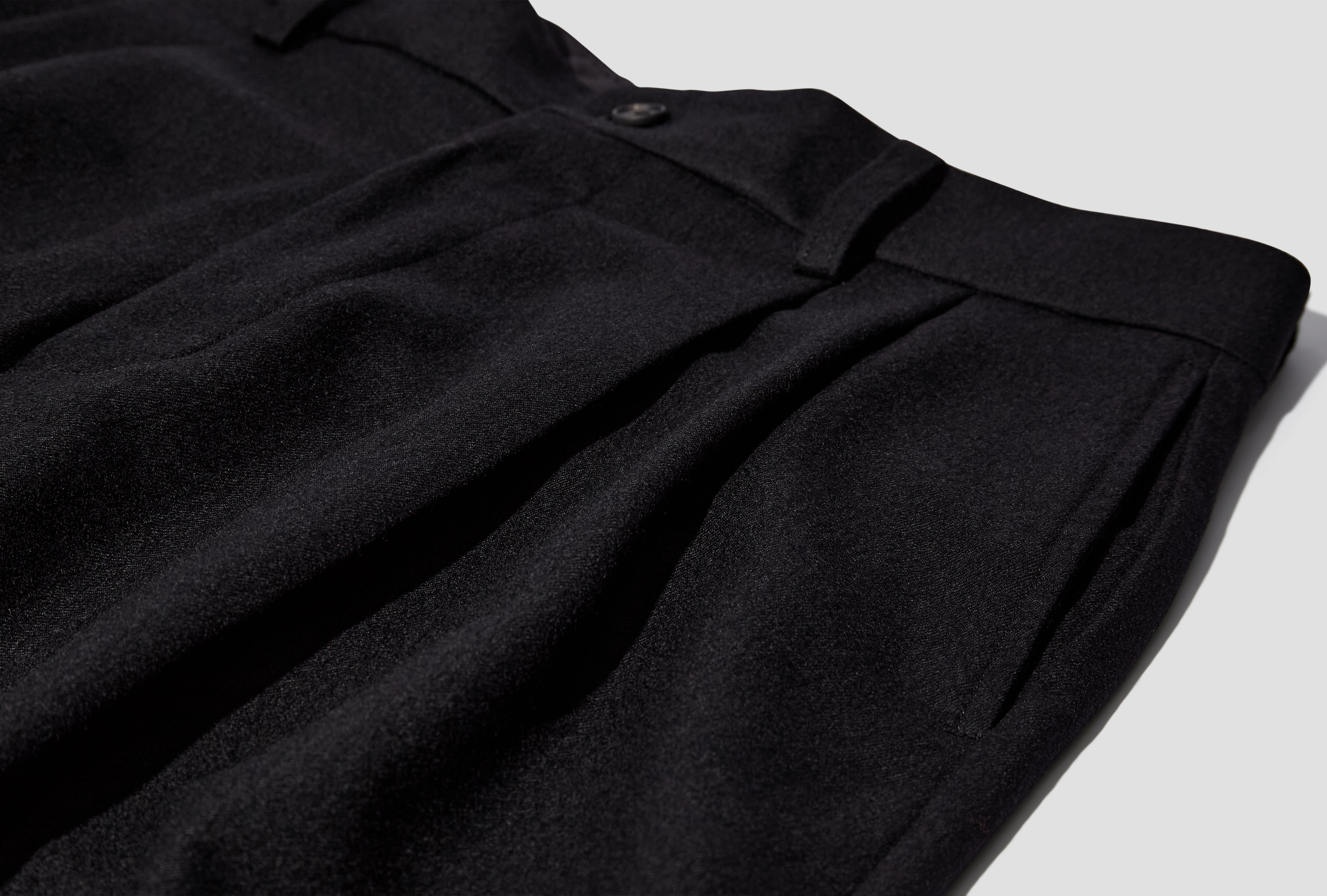 WOOL FLANNEL LONG WIDE TROUSERS ST.1258 Black