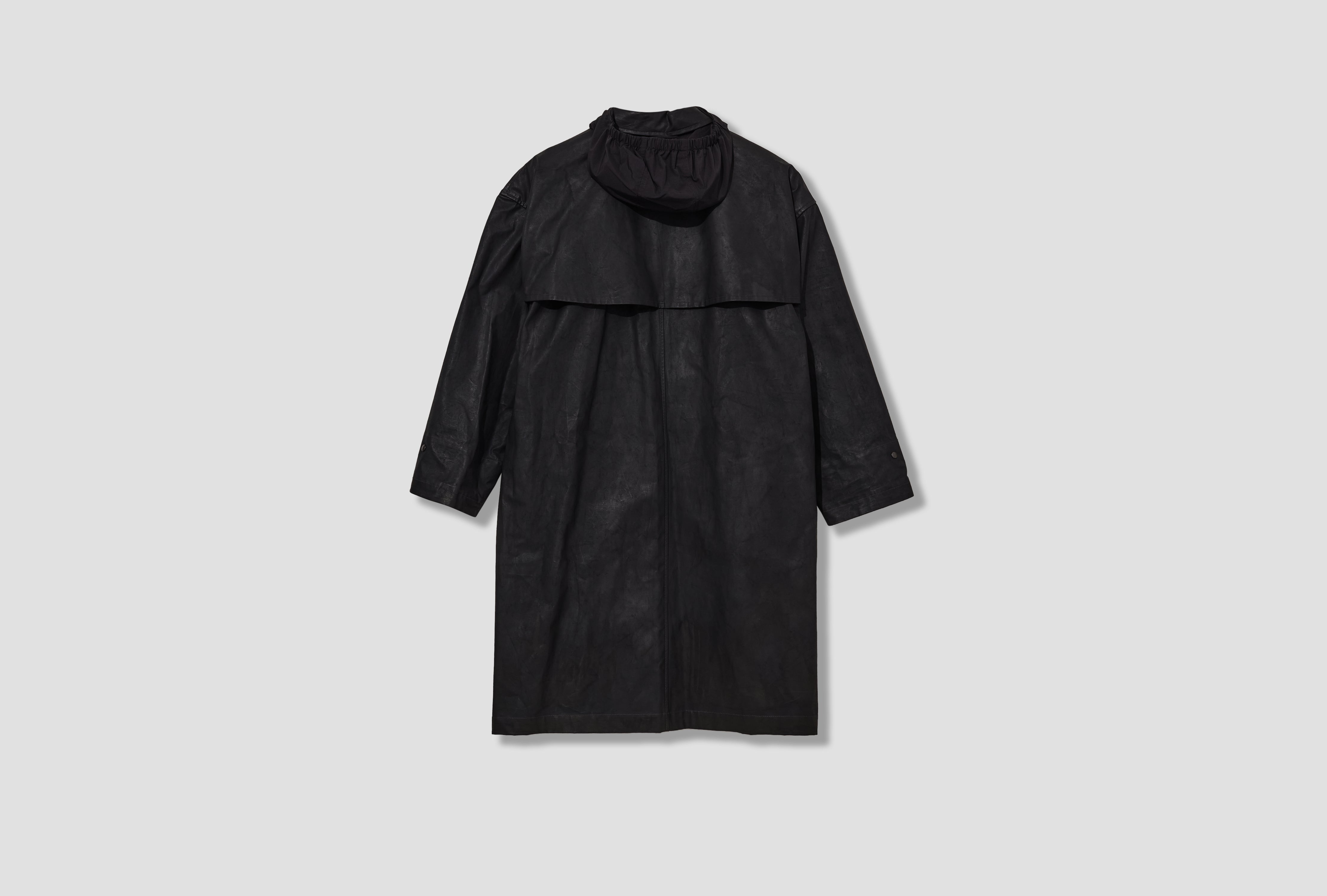 HOODED RAINCOAT - WATER REPELLENT RESINATED COTTON CANVAS CO1132 LF1495 Black