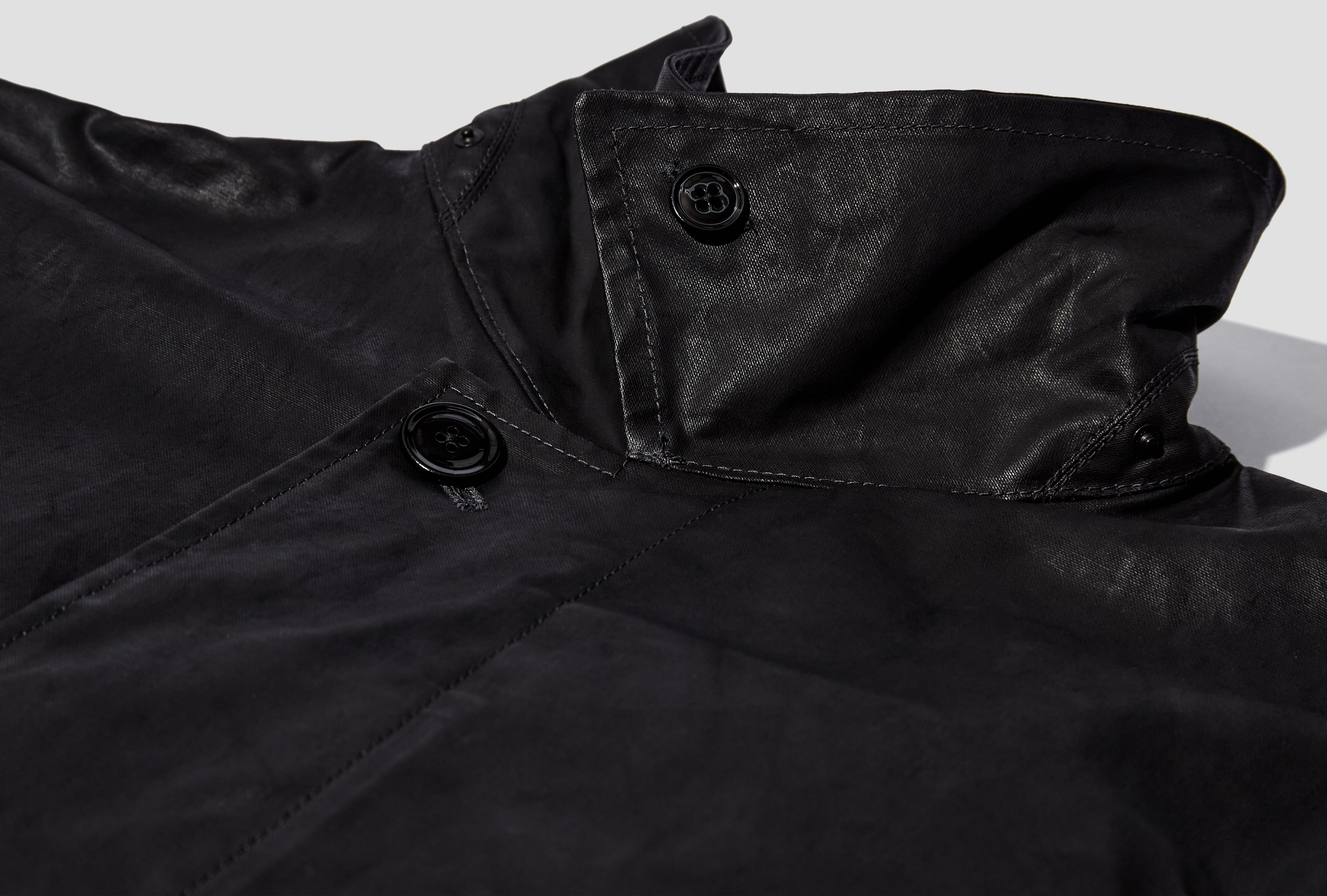 HOODED RAINCOAT - WATER REPELLENT RESINATED COTTON CANVAS CO1132 LF1495 Black