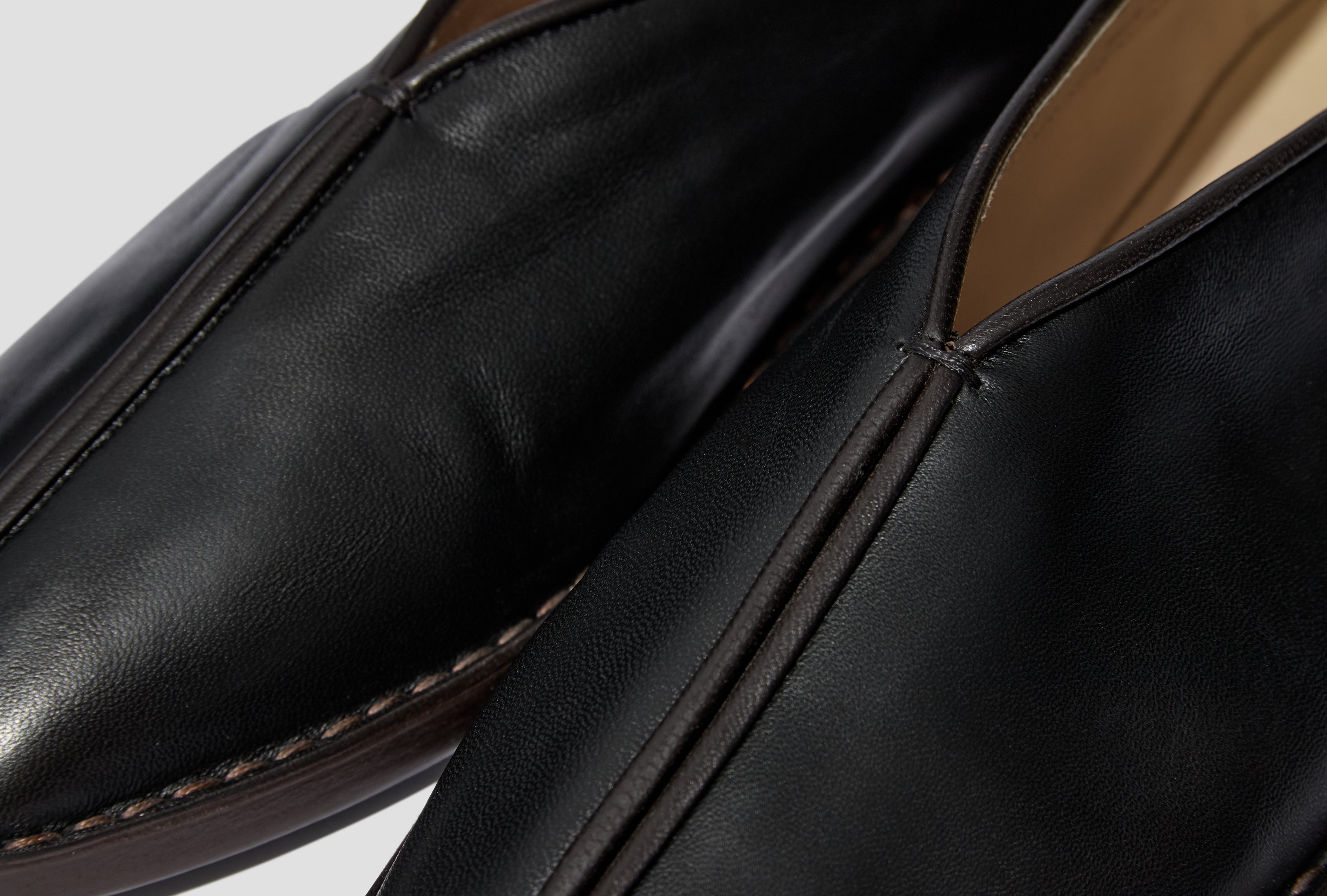 FLAT PIPED SLIPPERS - SHINY NAPPA LAMB LEATHER FO0007 LL0023 Black