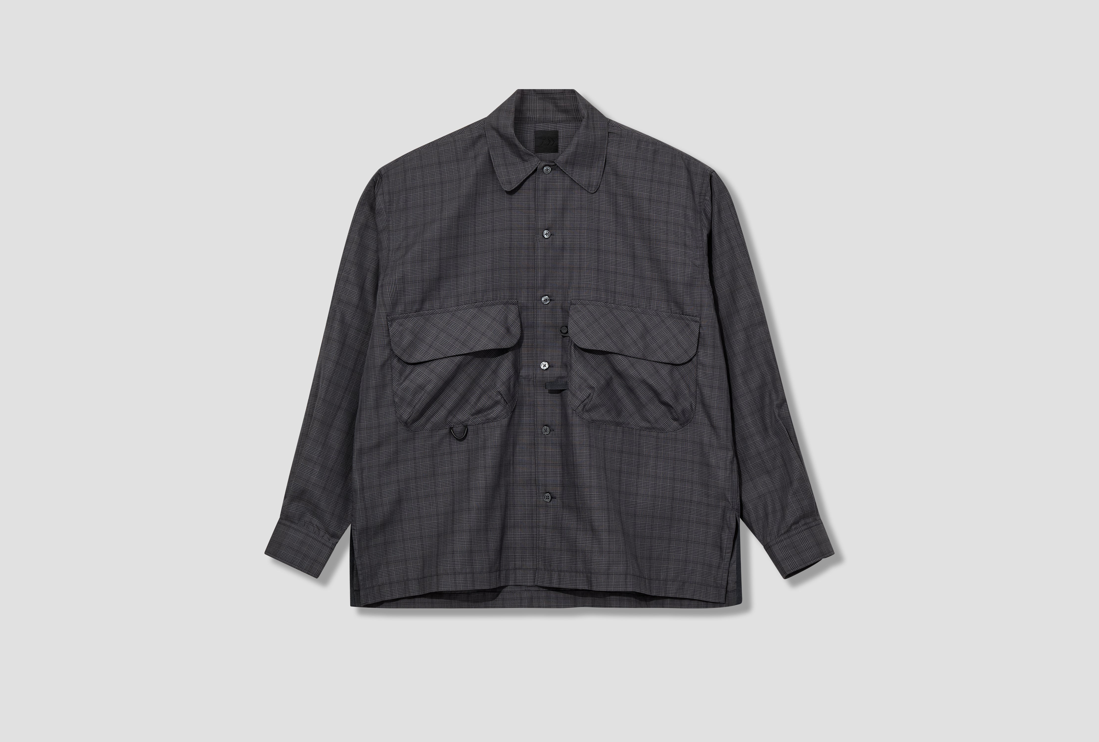TECH SPORTS OPEN COLLAR SHIRT L/S NOVA CHECK 88-11-0058-704 Charcoal