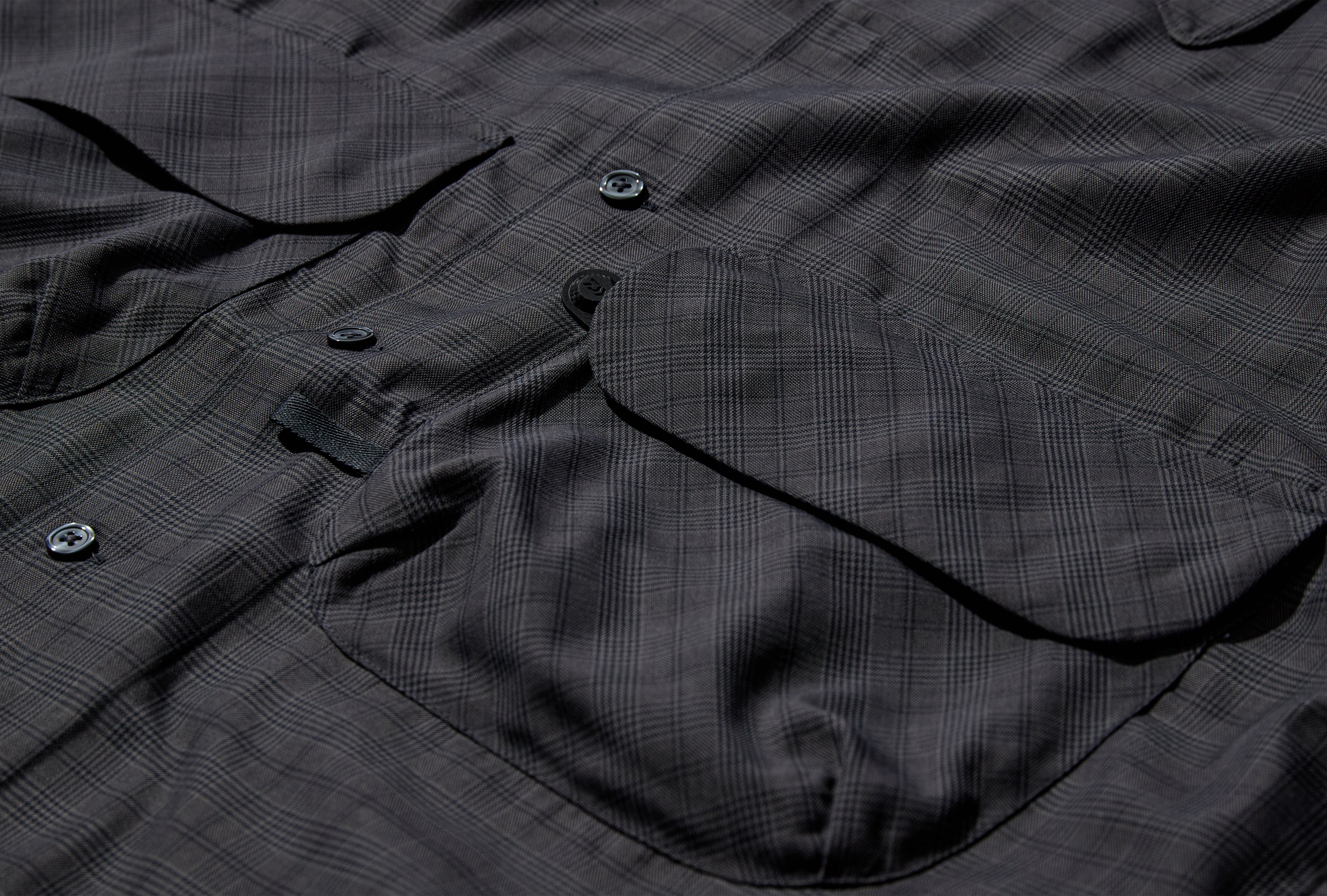 TECH SPORTS OPEN COLLAR SHIRT L/S NOVA CHECK 88-11-0058-704 Charcoal