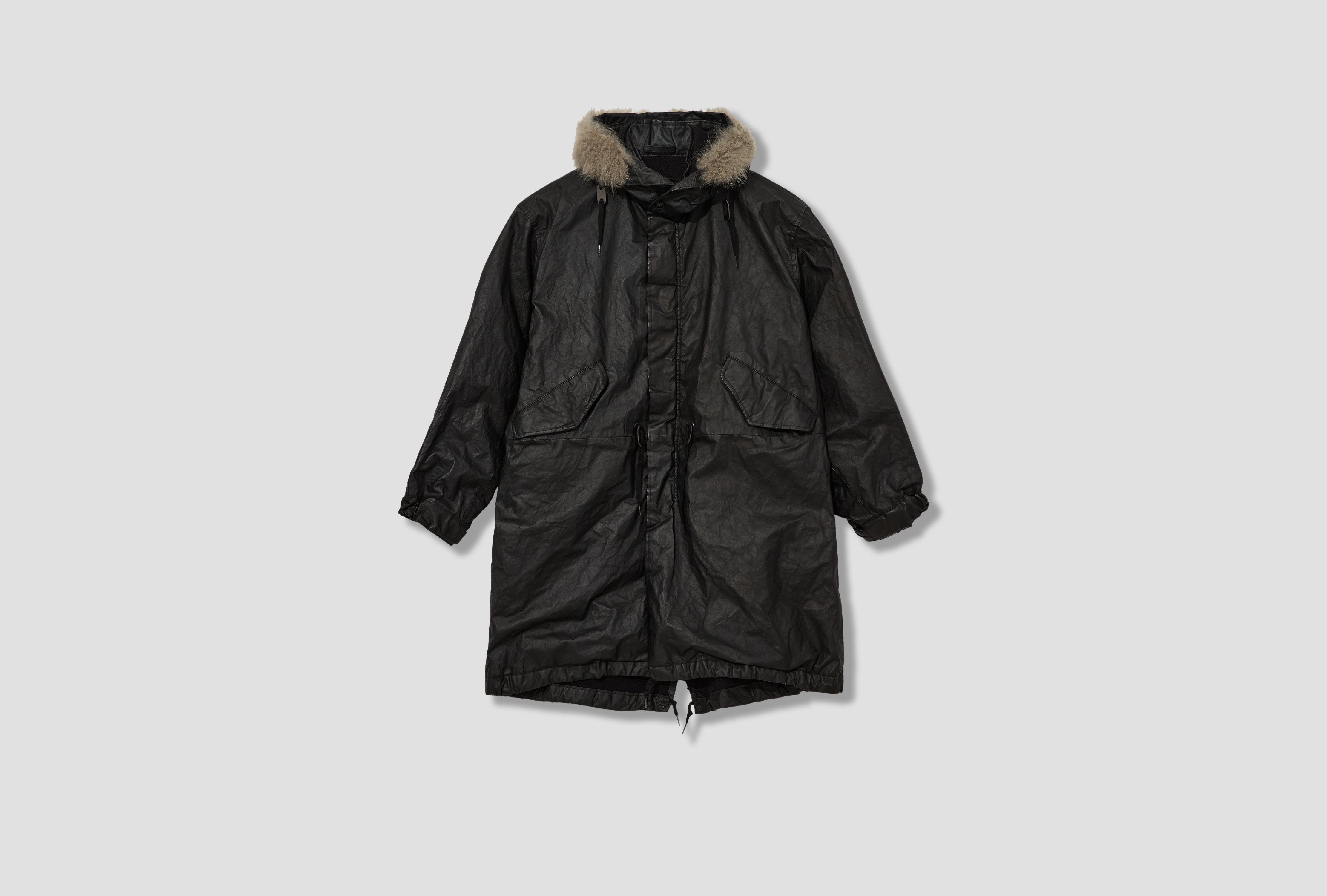 PAPER LEATHER MILITARY HOODED COAT C03-04007 Black