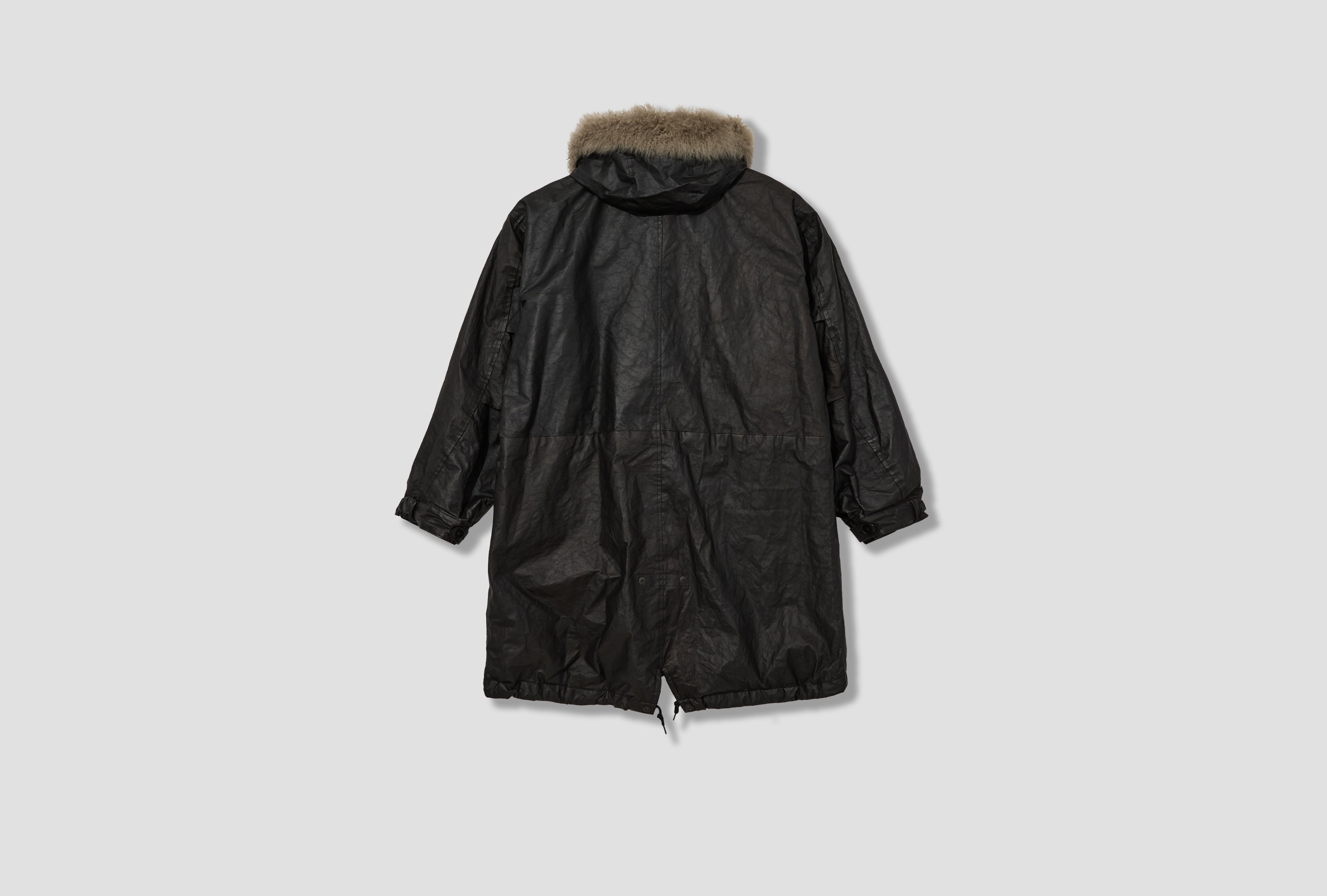 PAPER LEATHER MILITARY HOODED COAT C03-04007 Black