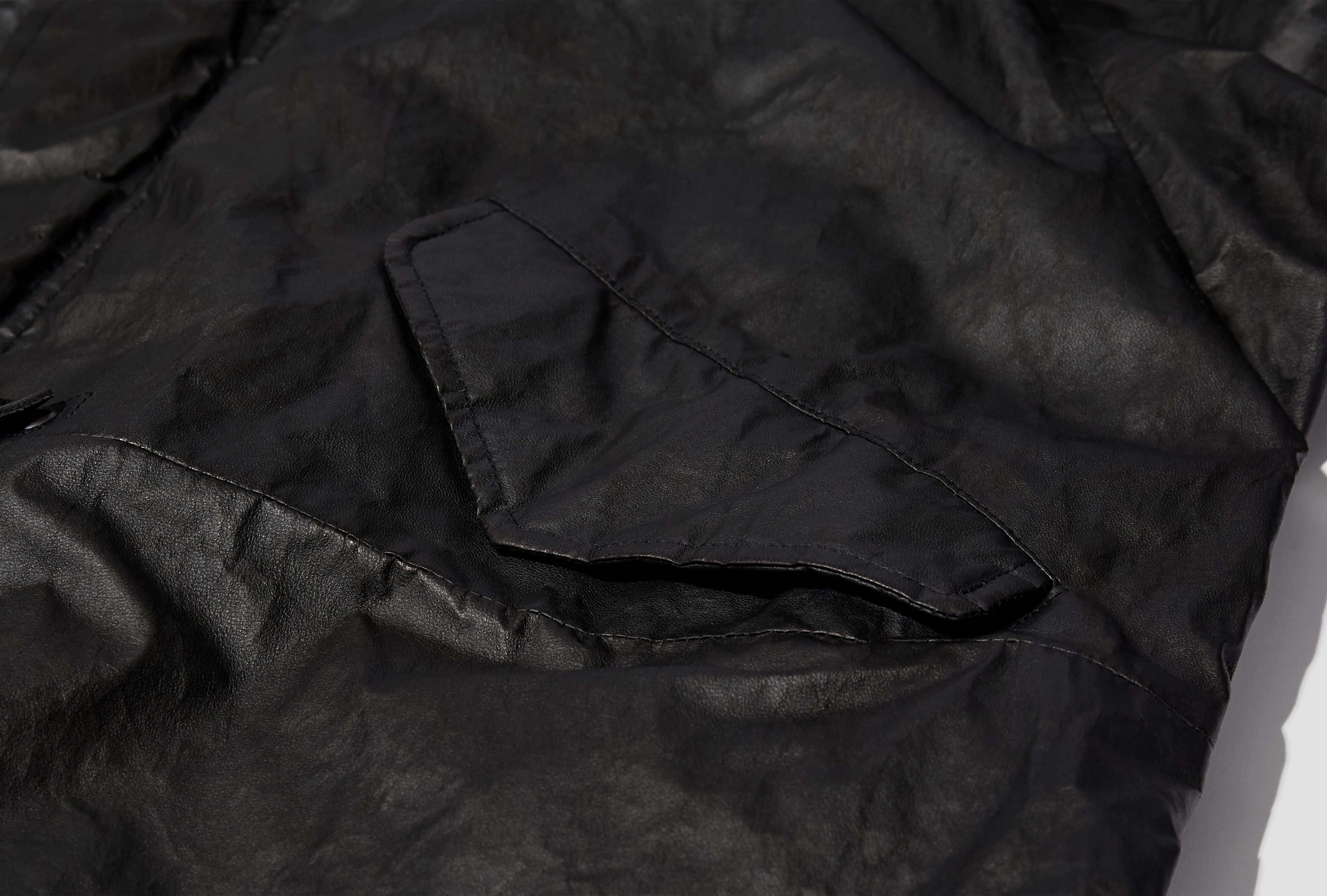 PAPER LEATHER MILITARY HOODED COAT C03-04007 Black