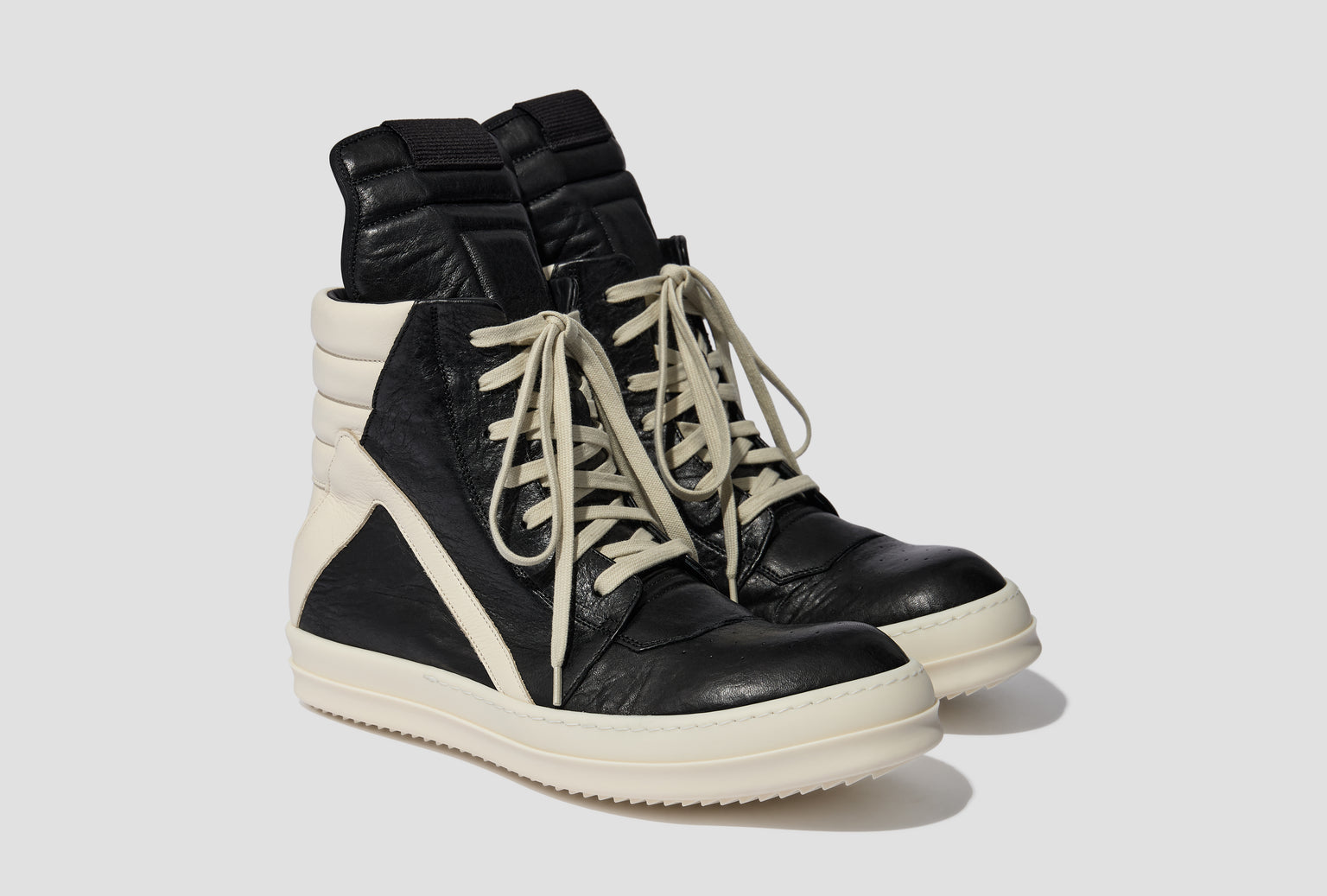 GEOBASKET - TUMBLED LAMB AND FULL GRAIN CALF LEATHER / BLACK/MILK/MILK RU01F2894 LBELCO