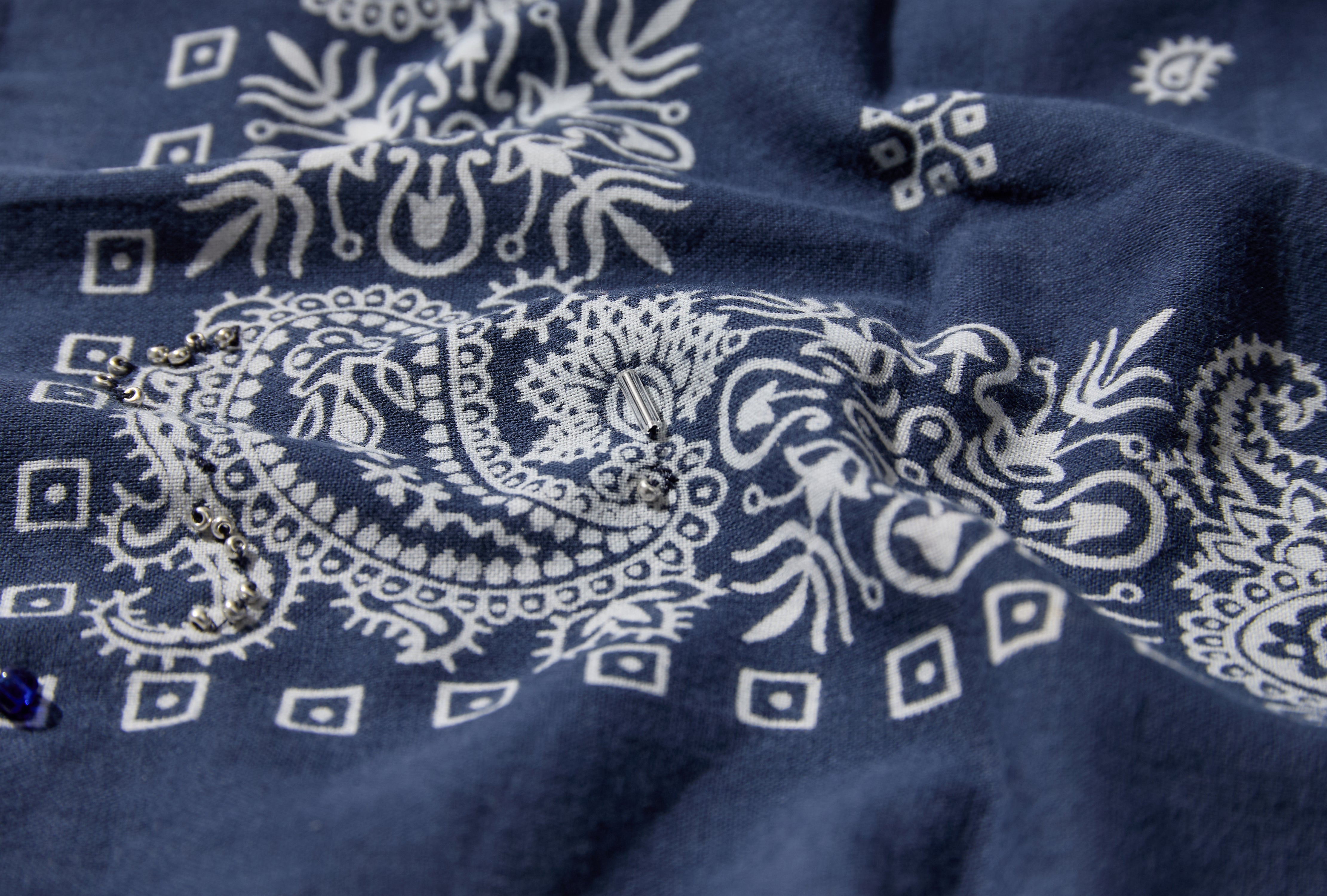 EMBROIDERED VINTAGE BANDANA - COTTON CL614 Navy