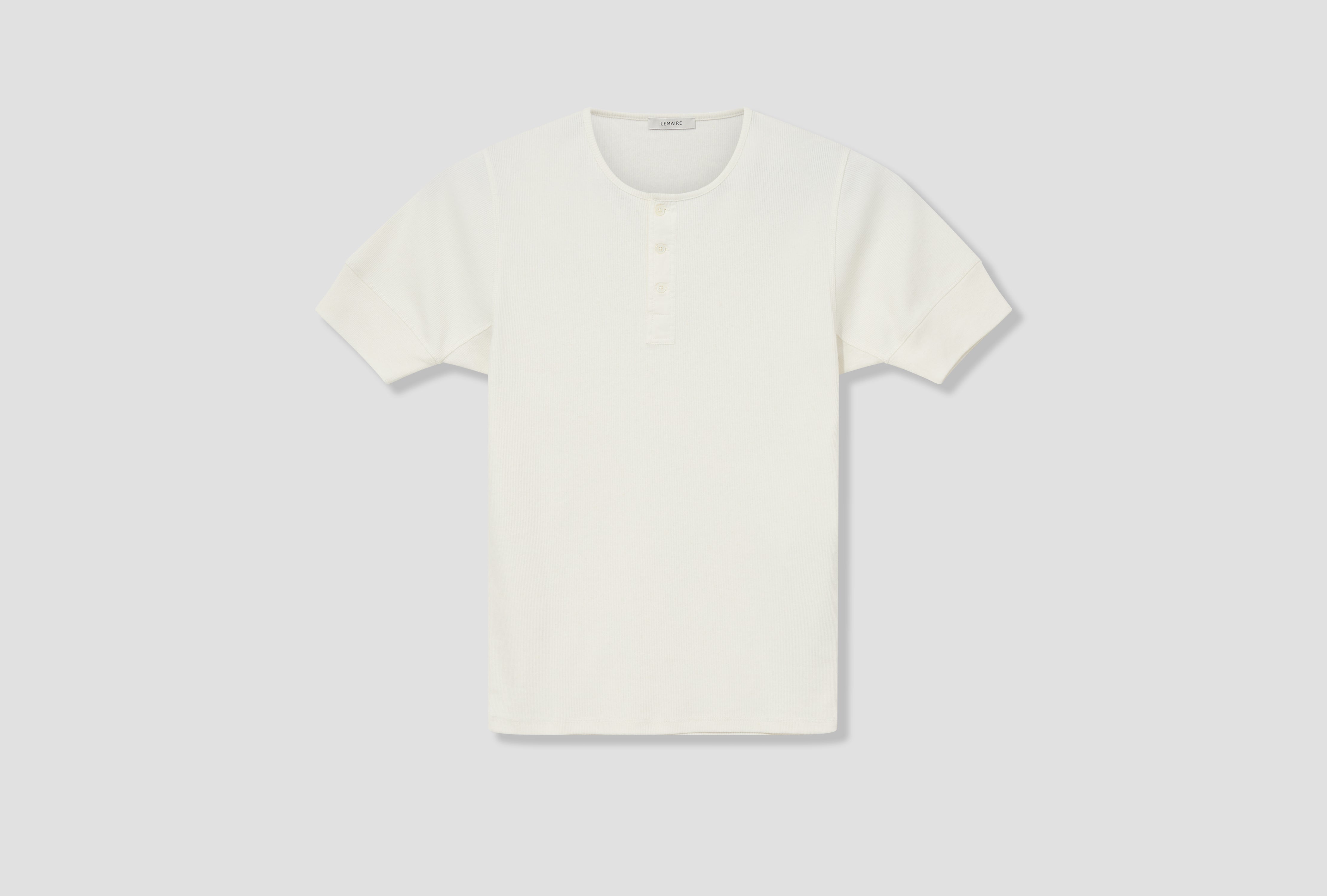 RIB HENLEY TOP - COTTON LINEN RIB JERSEY TS0007 LJ1030 White
