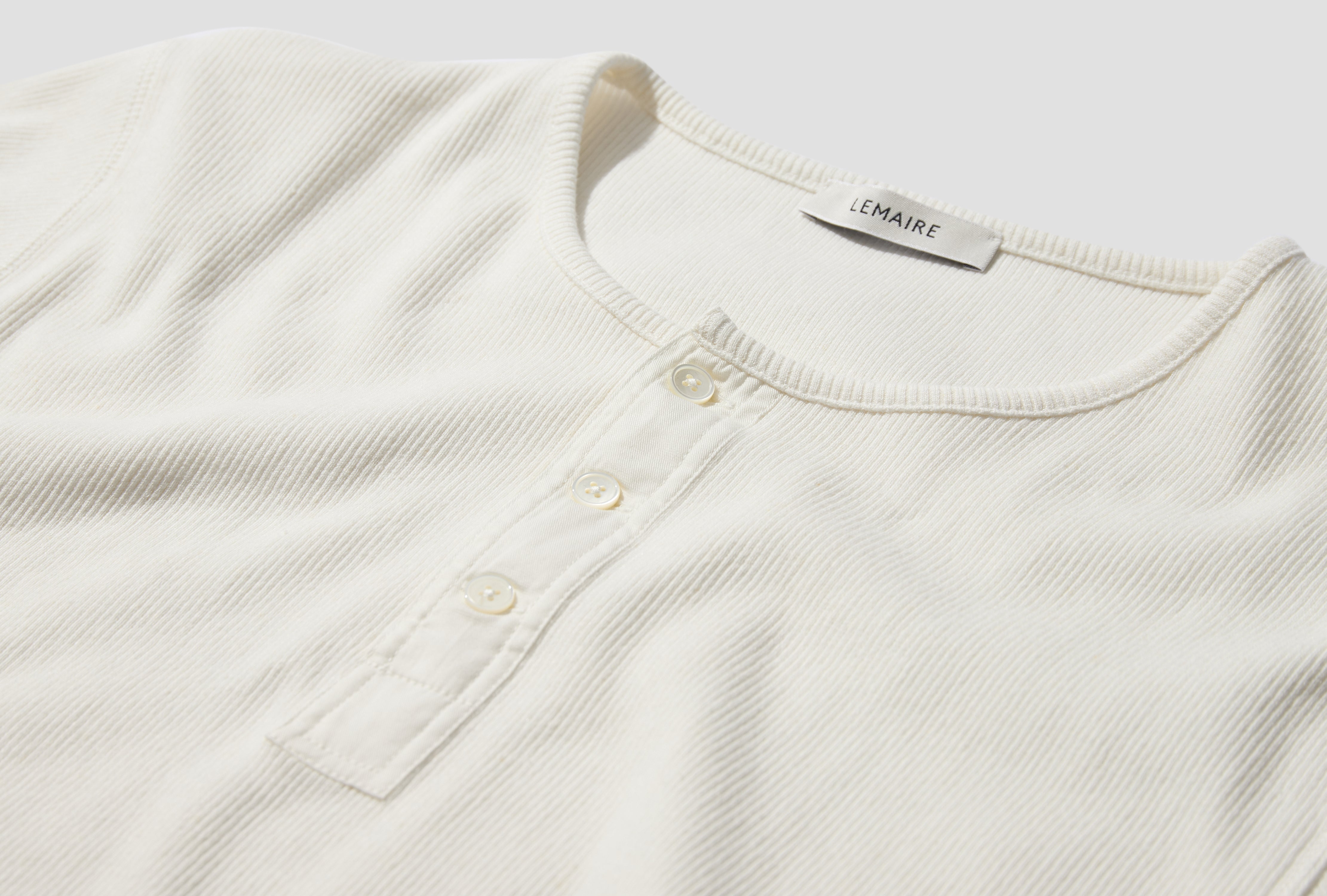 RIB HENLEY TOP - COTTON LINEN RIB JERSEY TS0007 LJ1030 White
