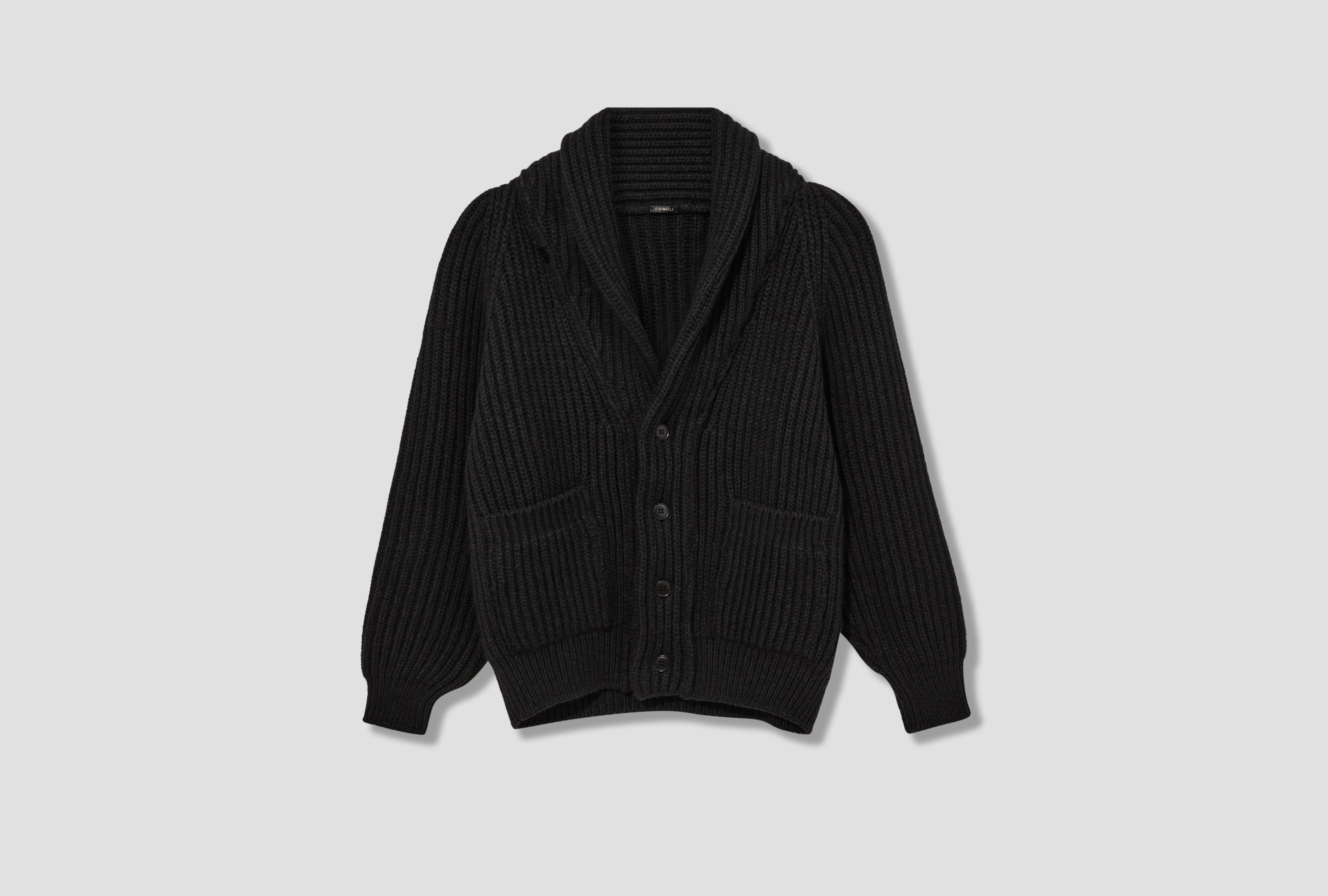 CASHMERE WASHI SHAWL COLLAR KNIT JACKET C03-06017 Black