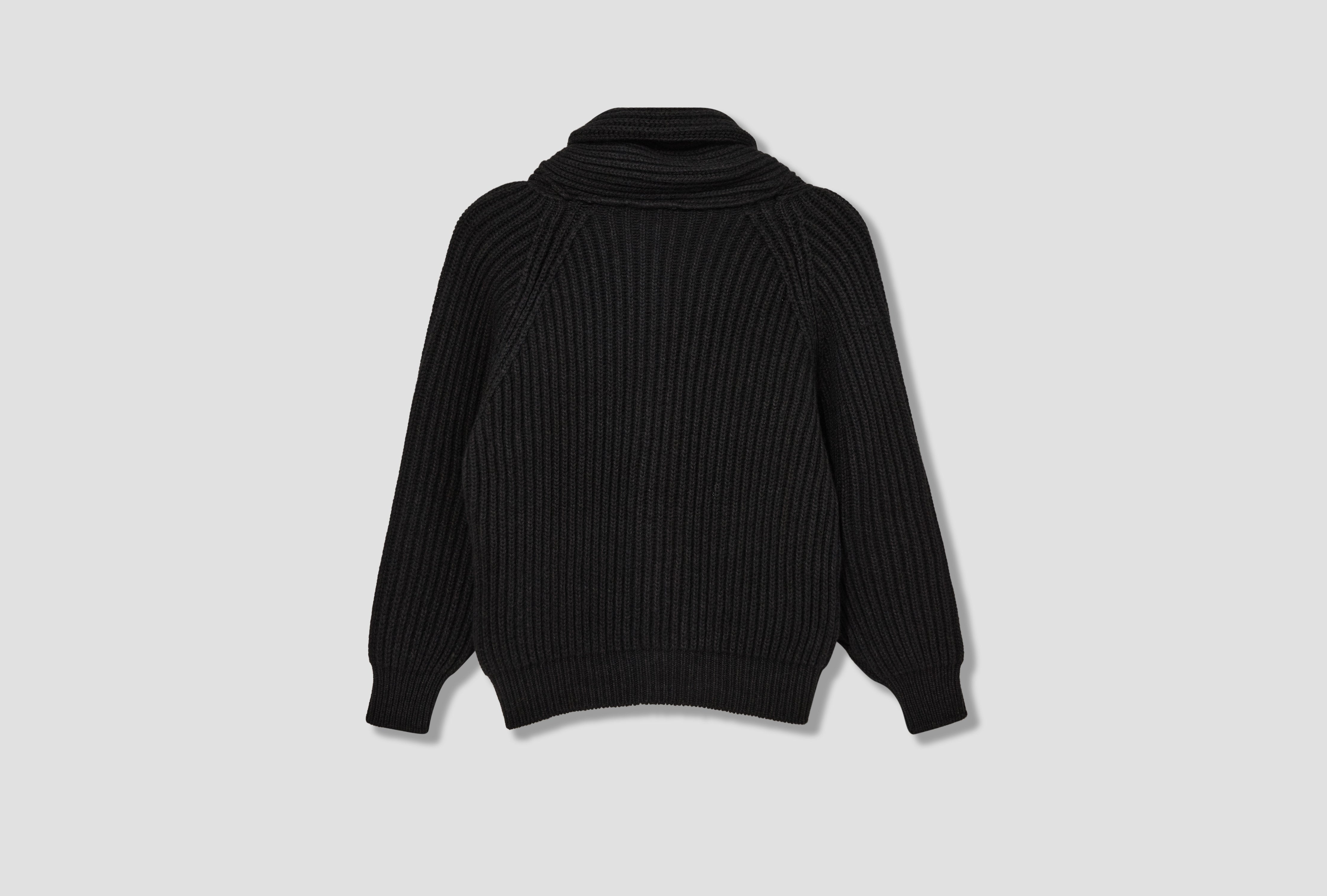 CASHMERE WASHI SHAWL COLLAR KNIT JACKET C03-06017 Black