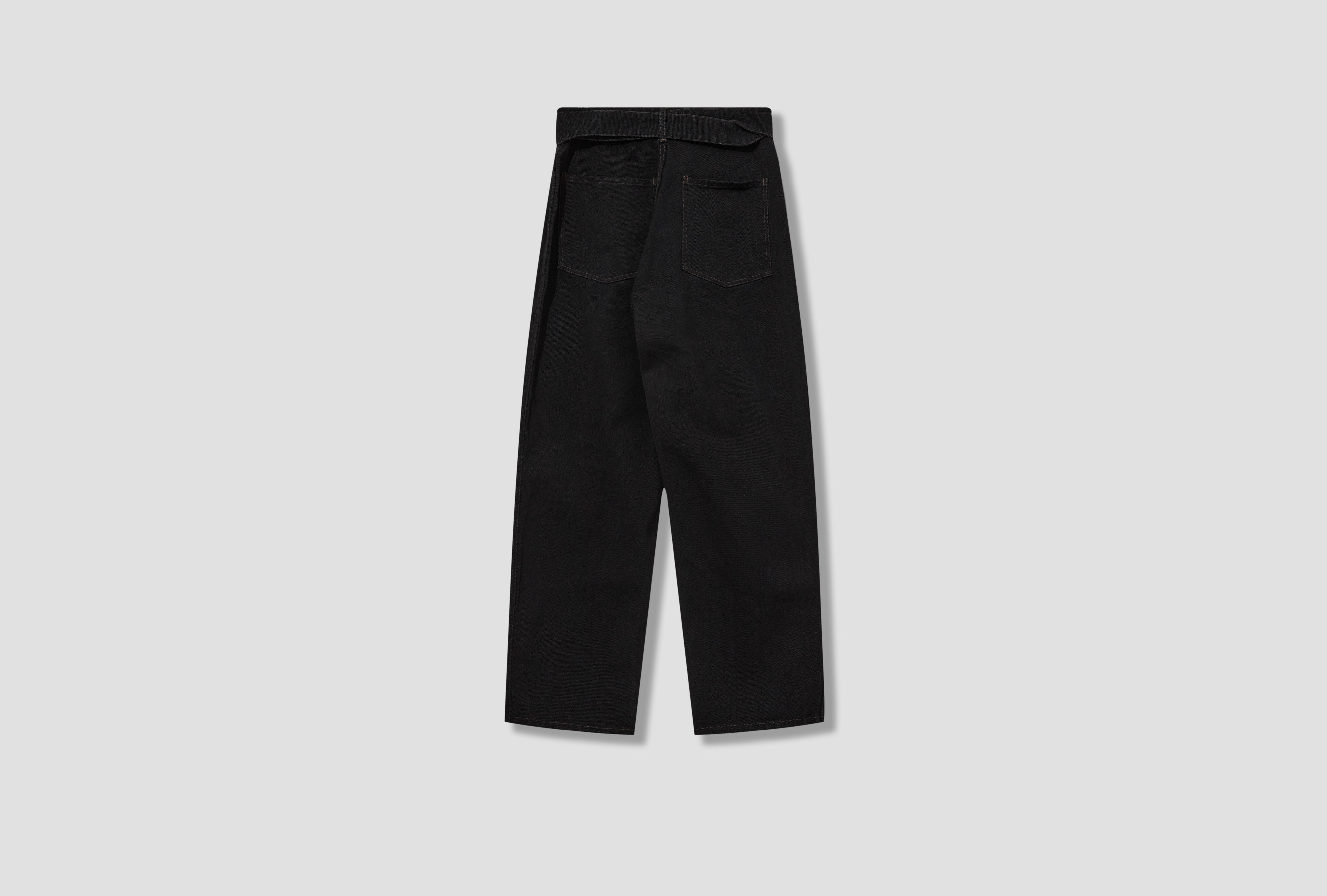 BLACK DENIM BELTED PANTS D01-03001 Black
