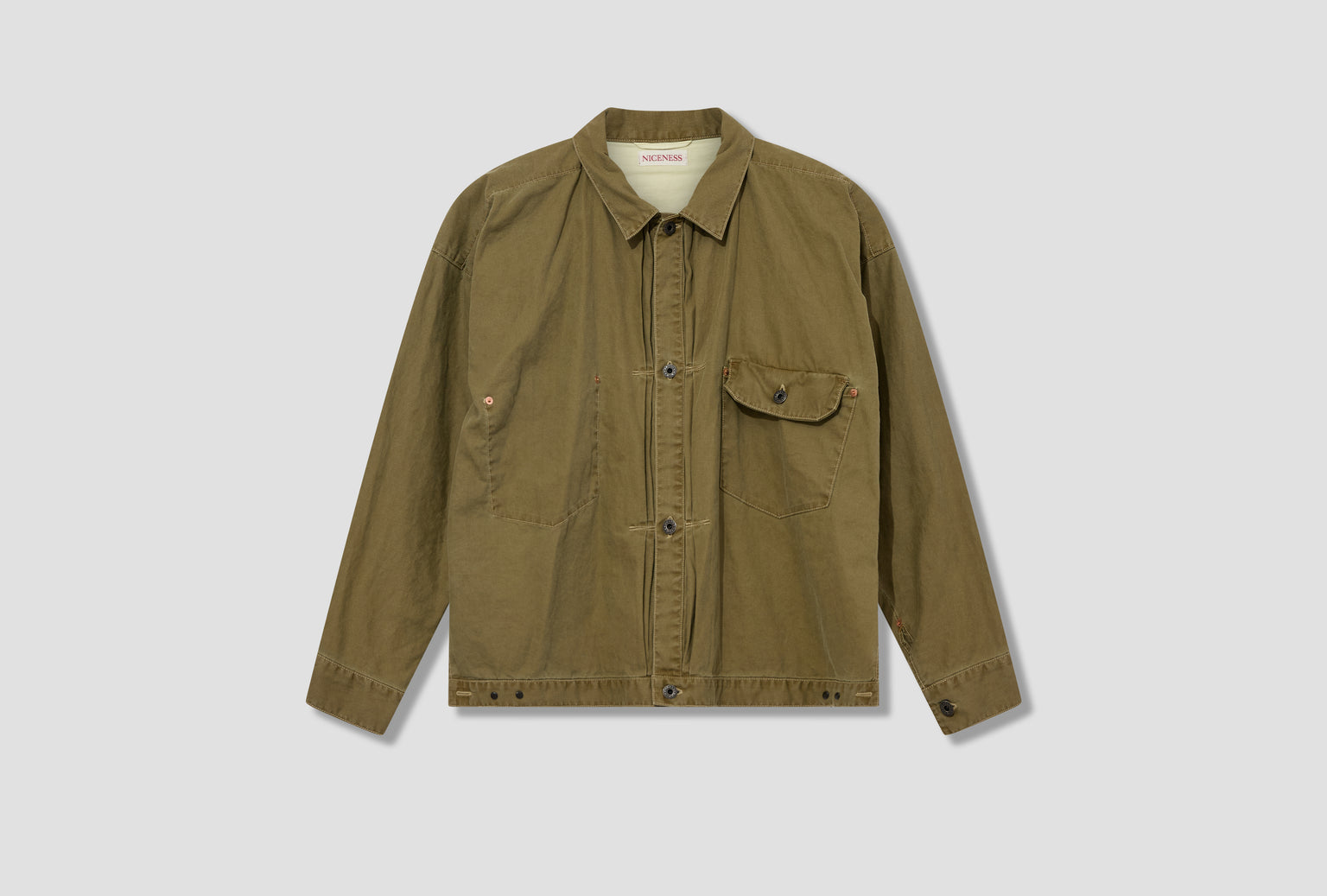 H.THORNHILL - VINTAGE TREAT HERRINGBONE TRUCKER JACKET NN-1902B17 Khaki