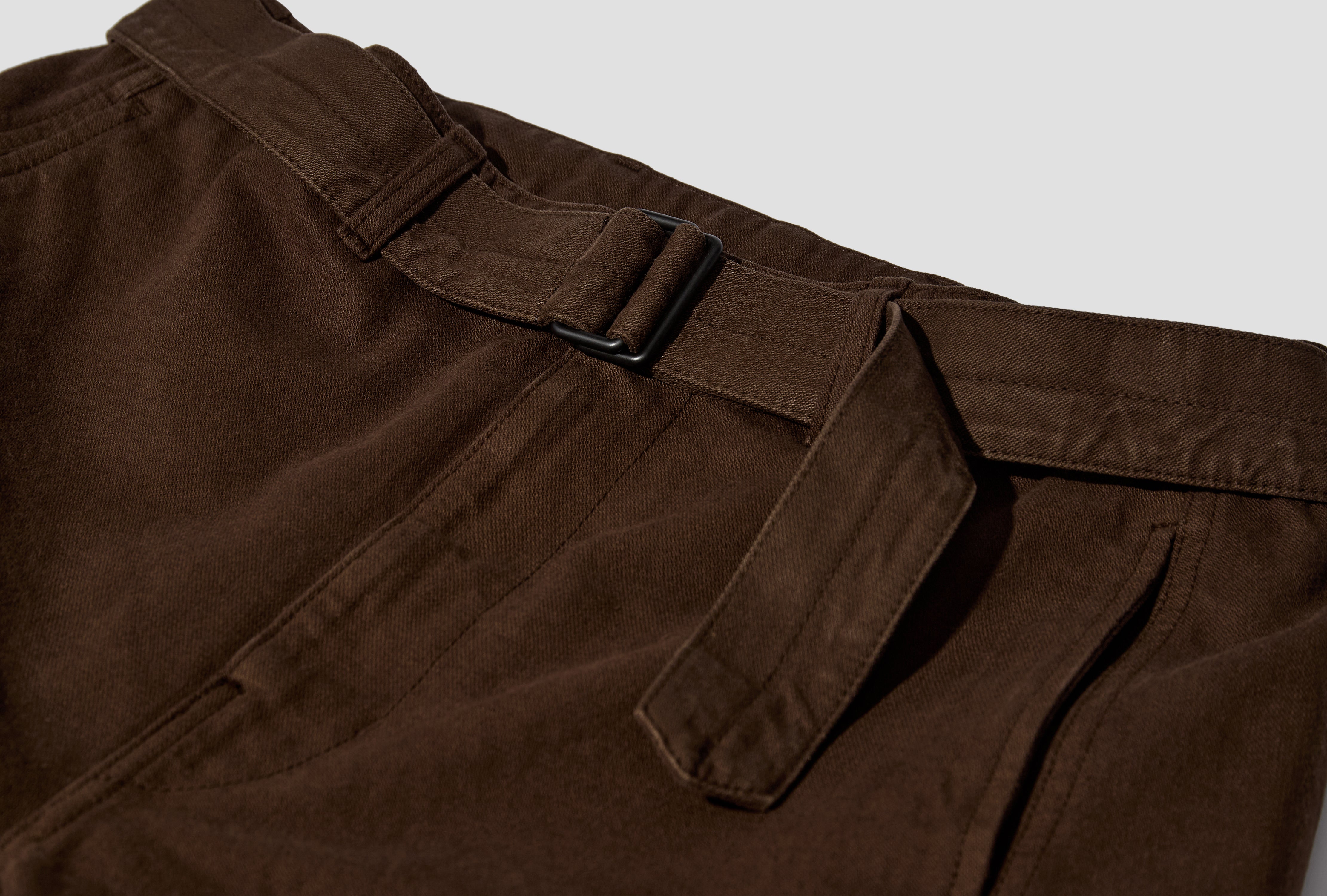 TWISTED BELTED PANTS - DYED HEAVY BROKEN TWILL PA326 LD1068 Brown