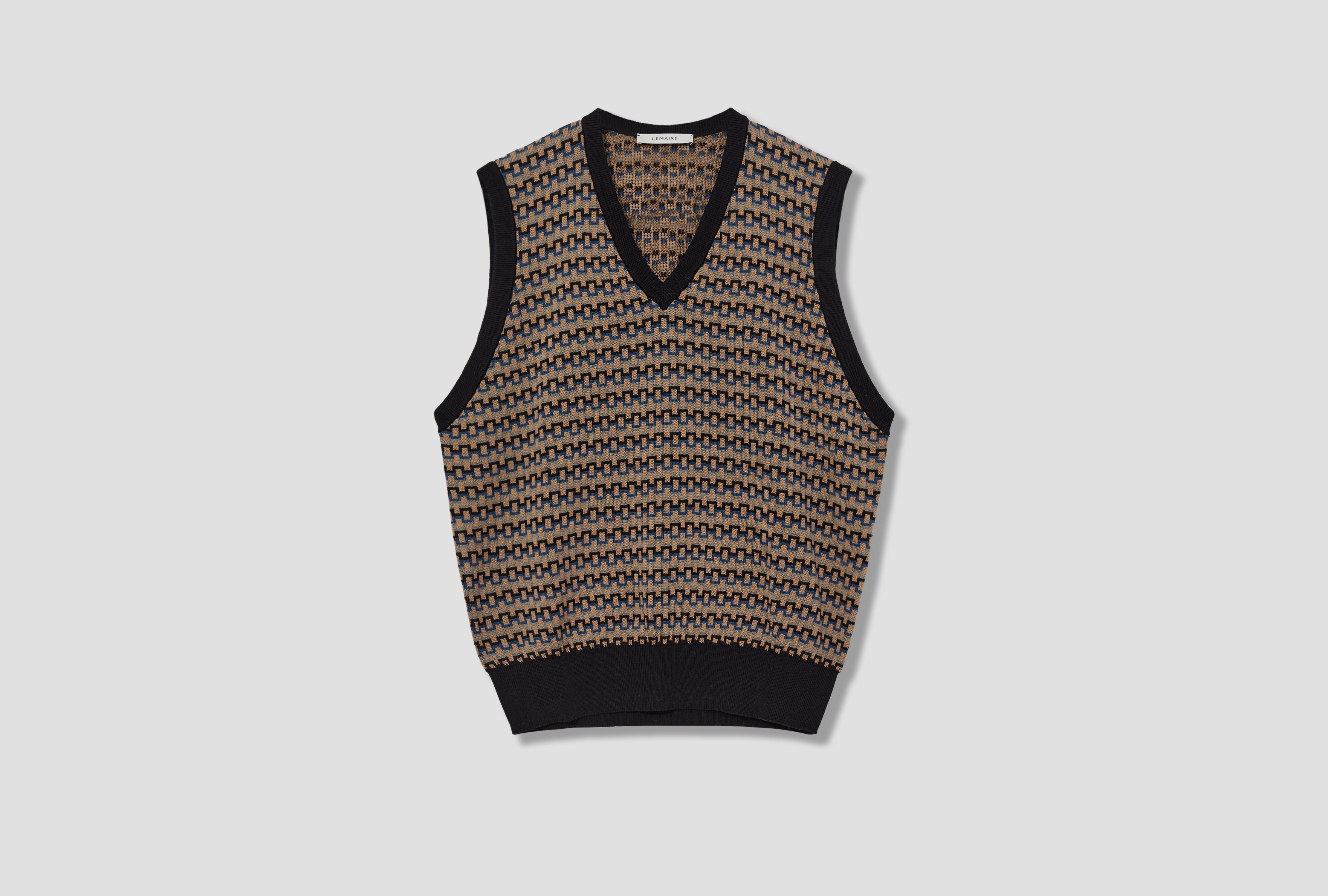 V NECK JACQUARD VEST - MERCERISED COTTON PO0024 LK1053 Black