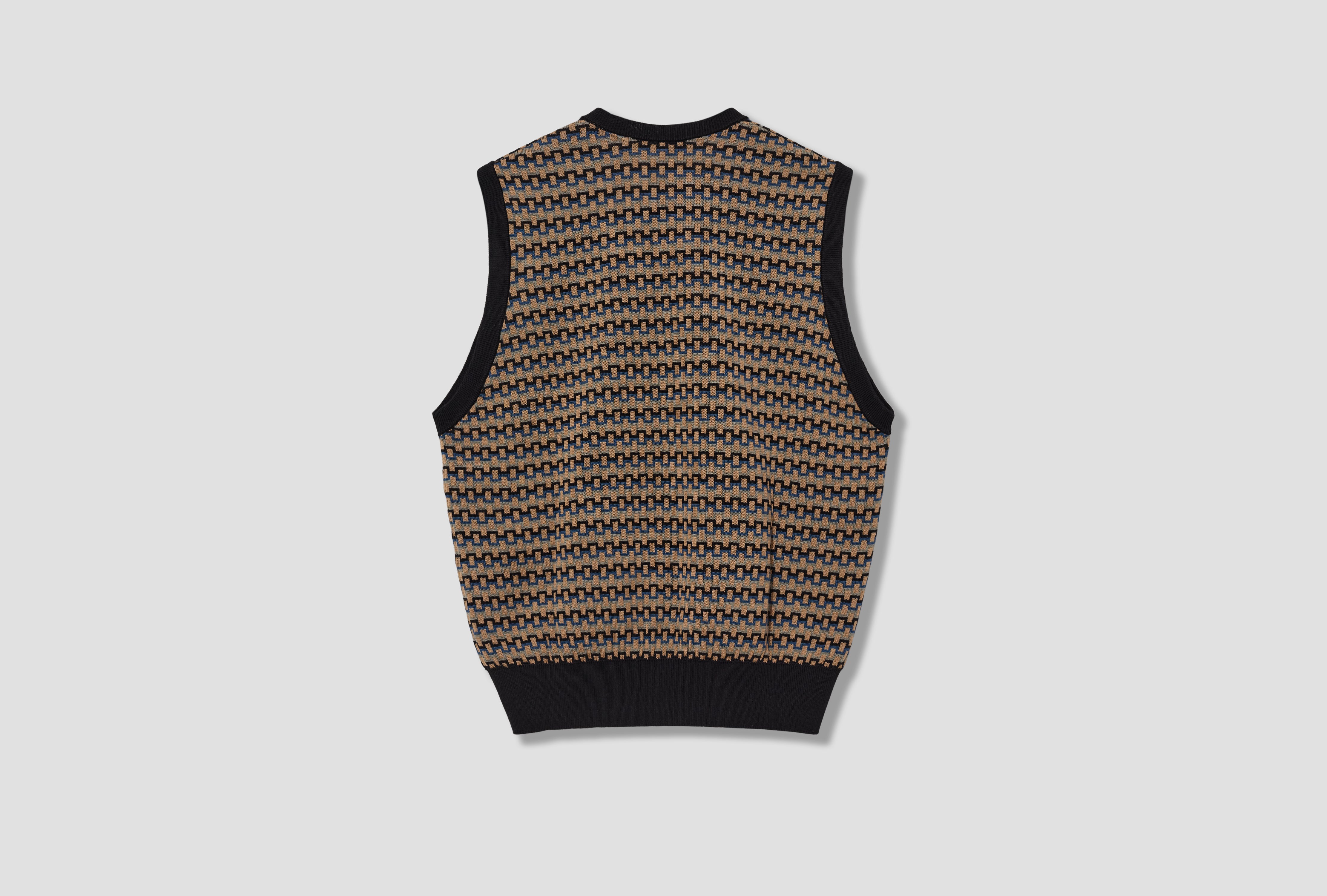 V NECK JACQUARD VEST - MERCERISED COTTON PO0024 LK1053 Black