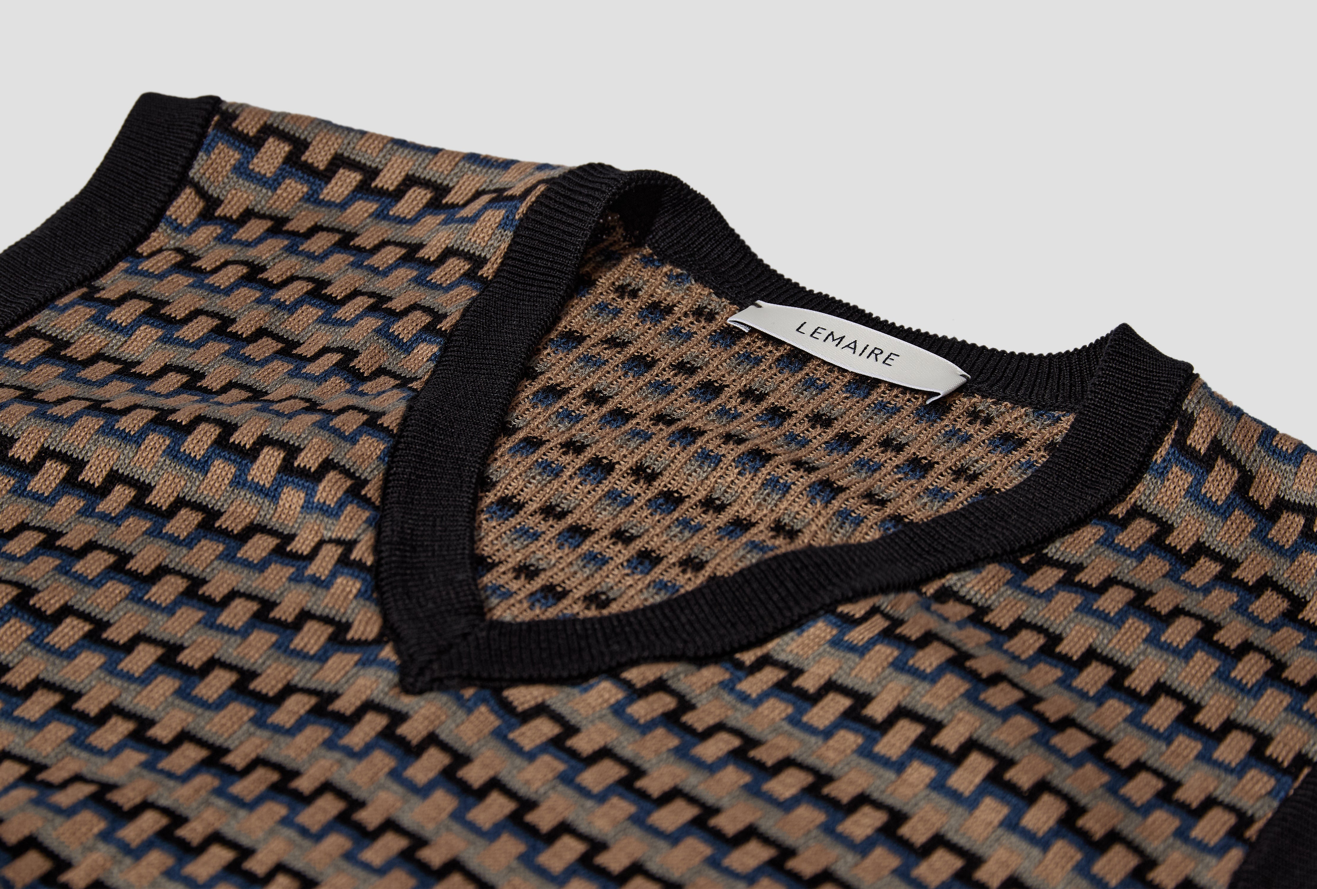 V NECK JACQUARD VEST - MERCERISED COTTON PO0024 LK1053 Black