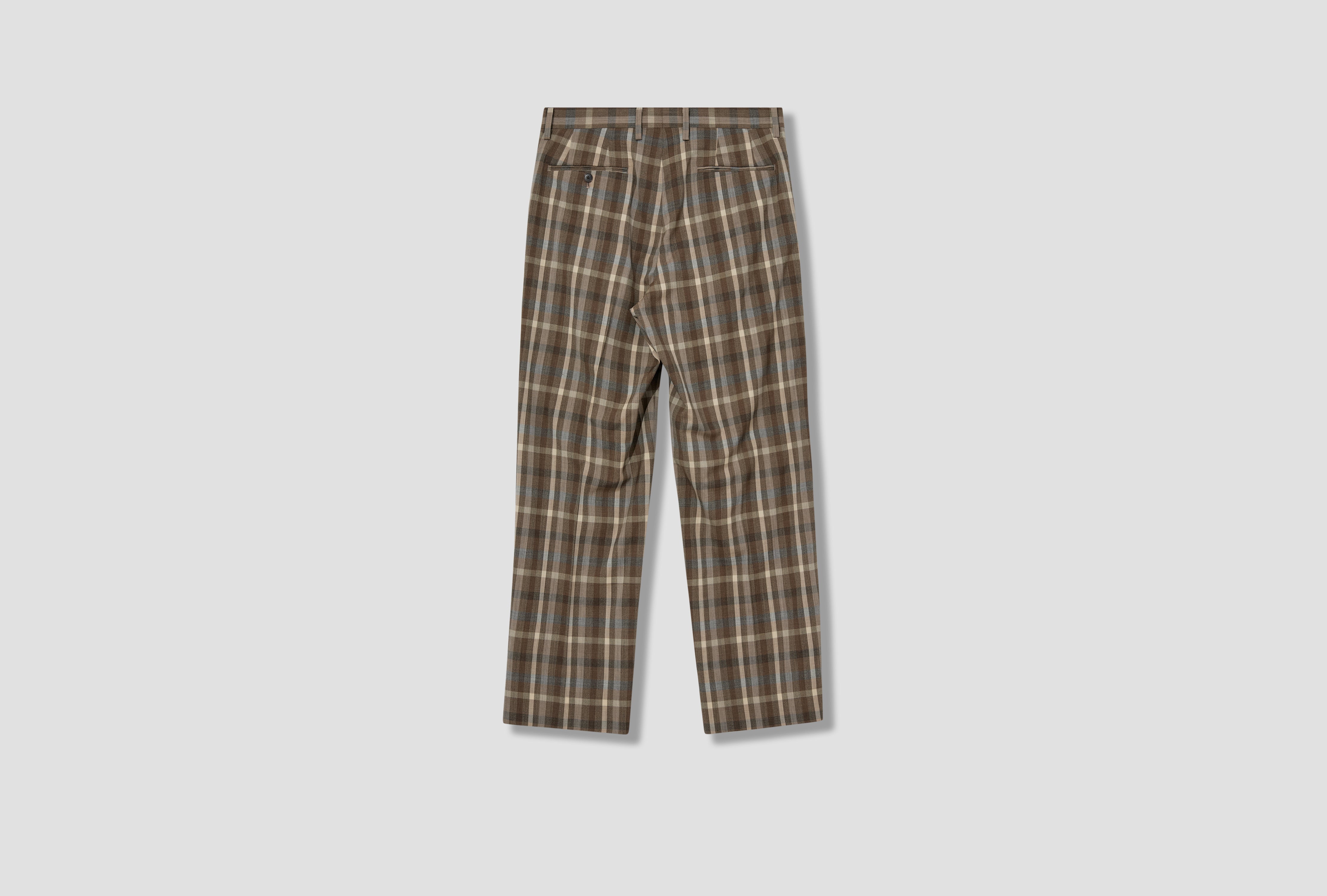 SUPER FINE TROPICAL WOOL CHECK TWO-TUCK SLACKS A26SP03TC Brown