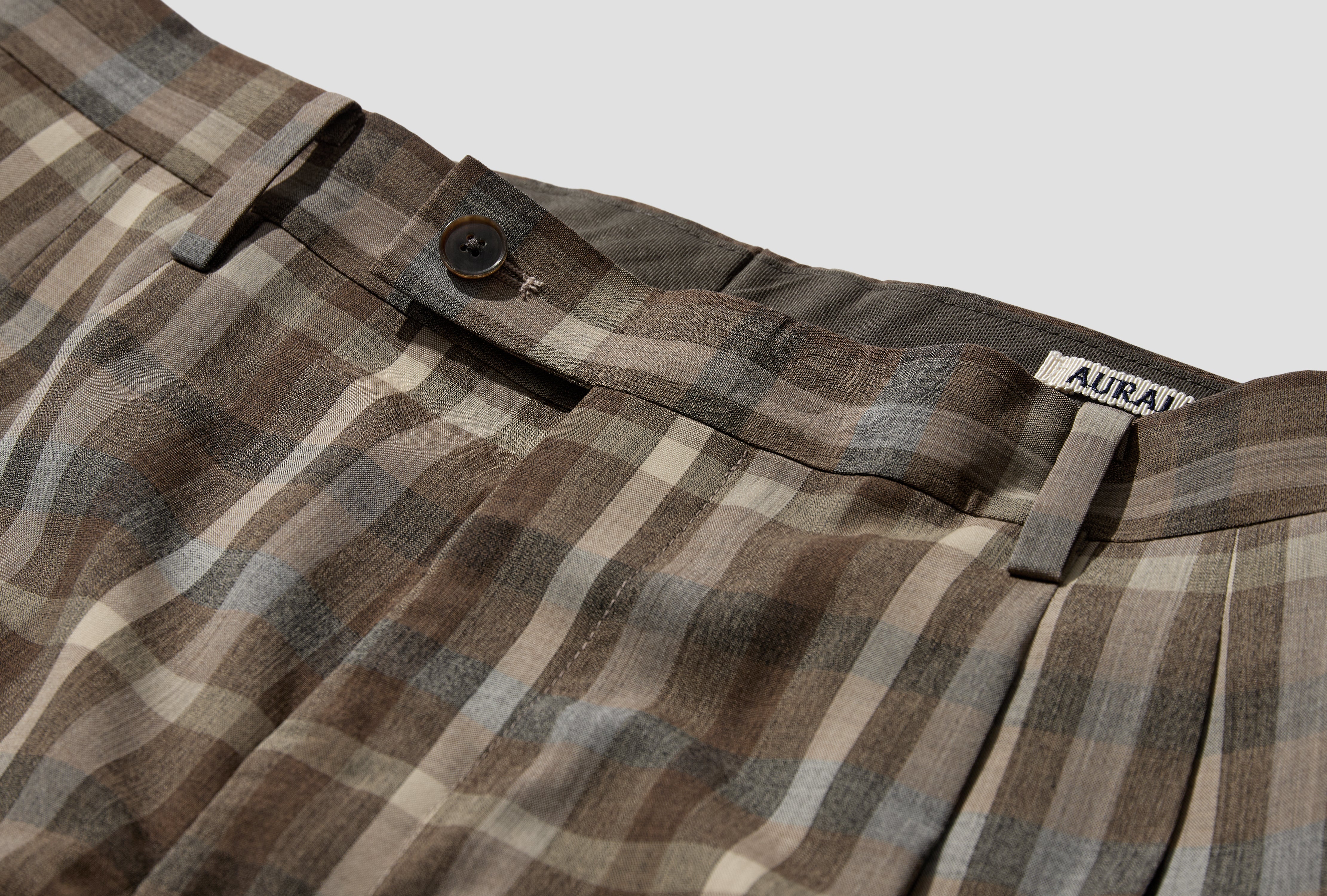 SUPER FINE TROPICAL WOOL CHECK TWO-TUCK SLACKS A26SP03TC Brown