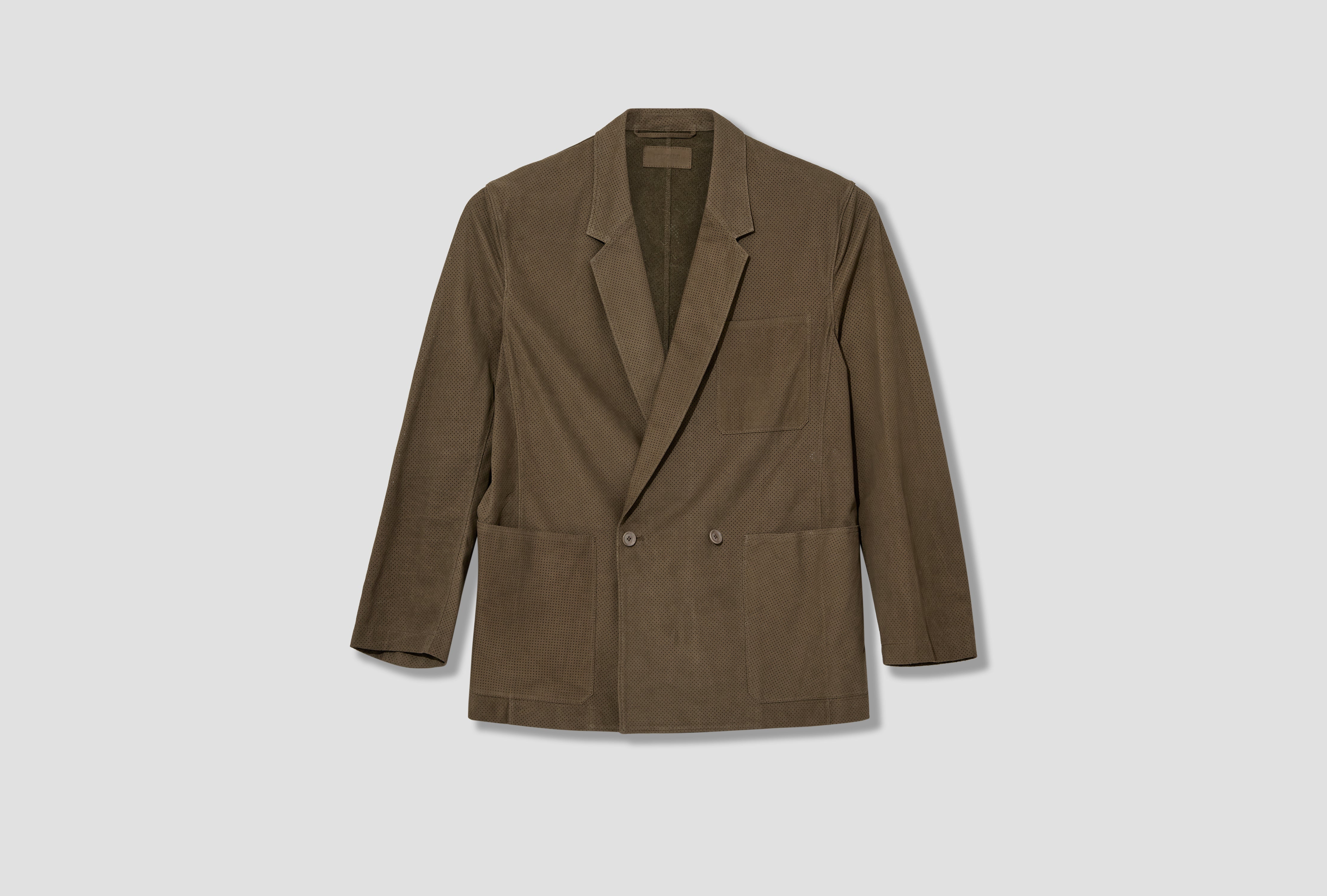 DOUBLE BREASTED LEATHER TAILORED JACKET - PERFORATED NUBUCK JA1093 LL0178 Green
