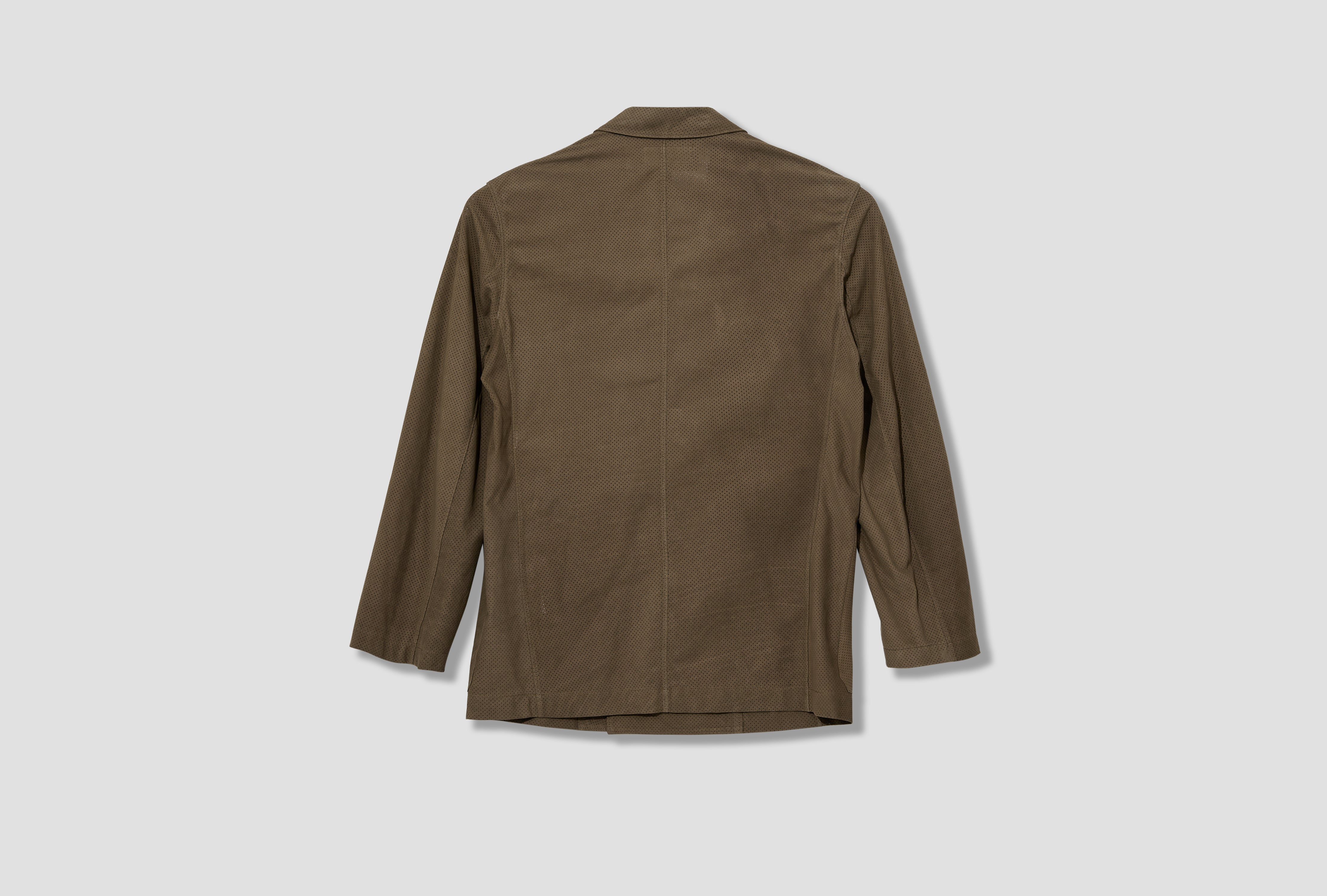 DOUBLE BREASTED LEATHER TAILORED JACKET - PERFORATED NUBUCK JA1093 LL0178 Green