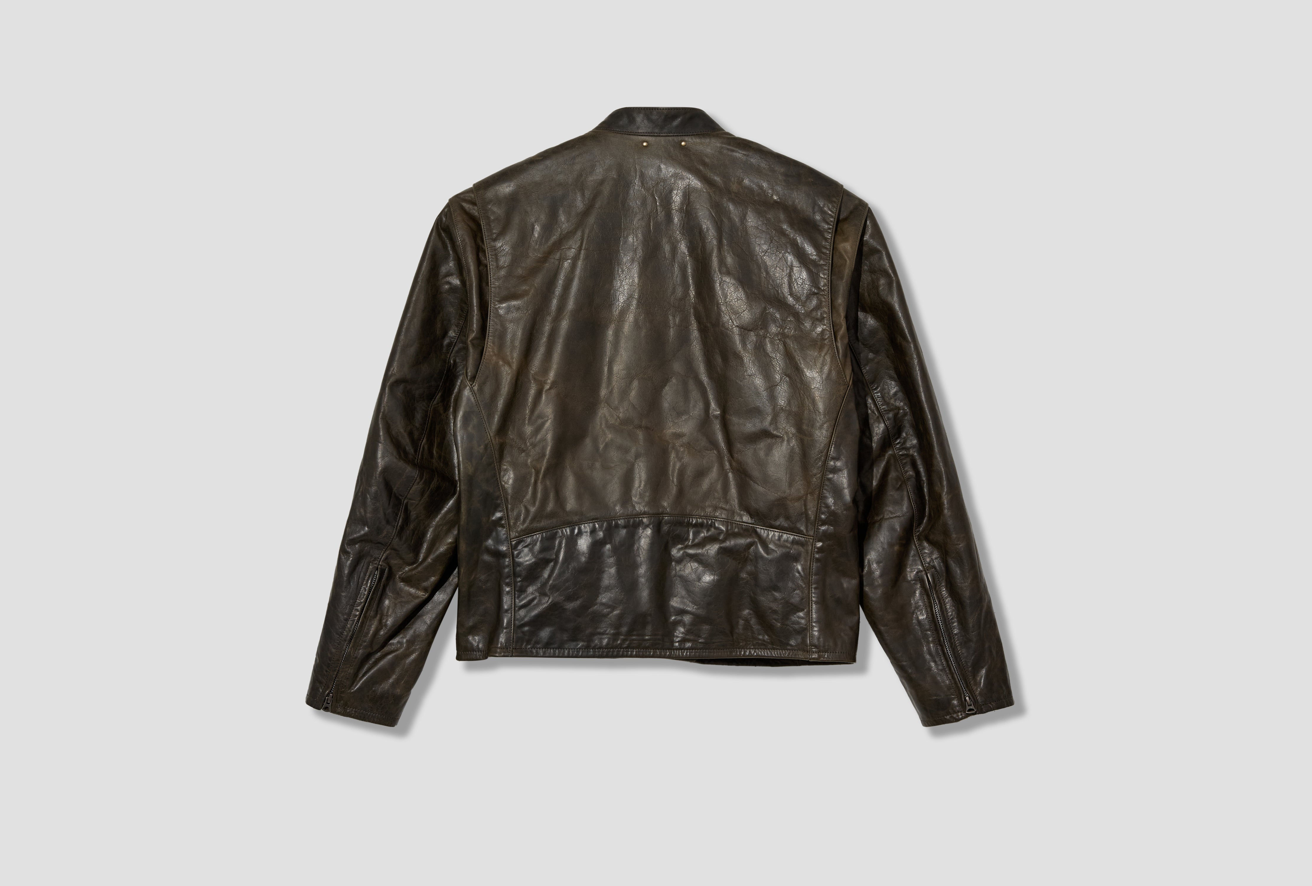 BOXY BIKER JACKET - WAXY COW LEATHER OW1210 LL0176 Brown
