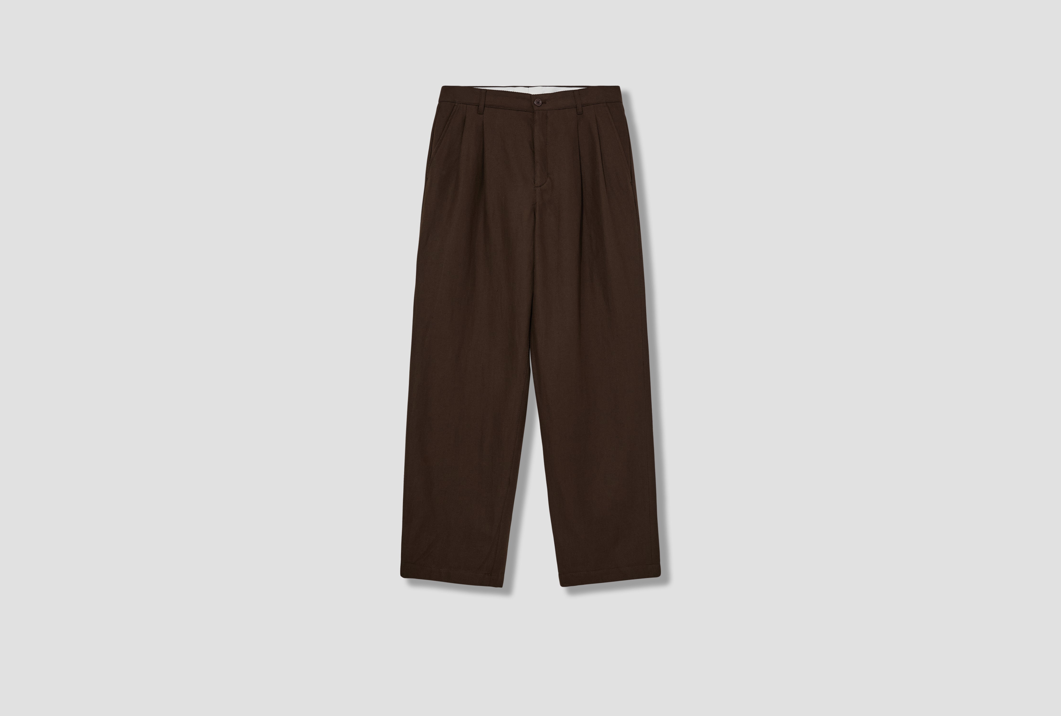 HESTUR RELAXED COTTON LINEN TWILL PLEATED TROUSER N25-0485 Brown