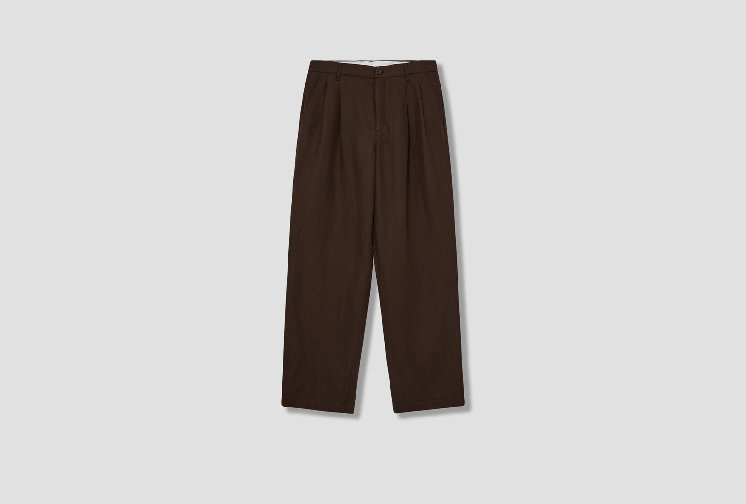 HESTUR RELAXED COTTON LINEN TWILL PLEATED TROUSER N25-0485 Brown