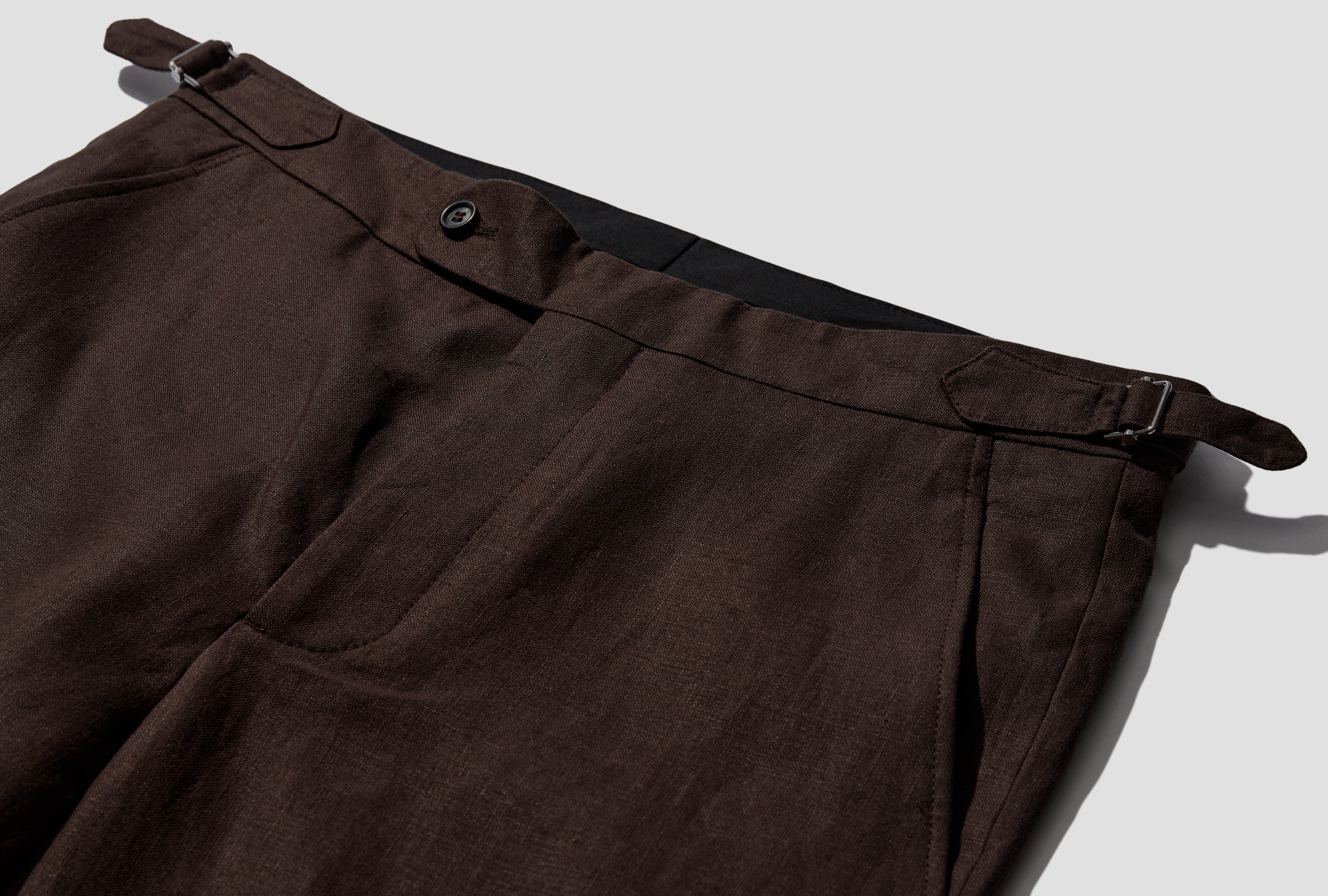 LIGHTWEIGHT LINEN SIDE BUCKLE TROUSERS MRC99BT004 Brown