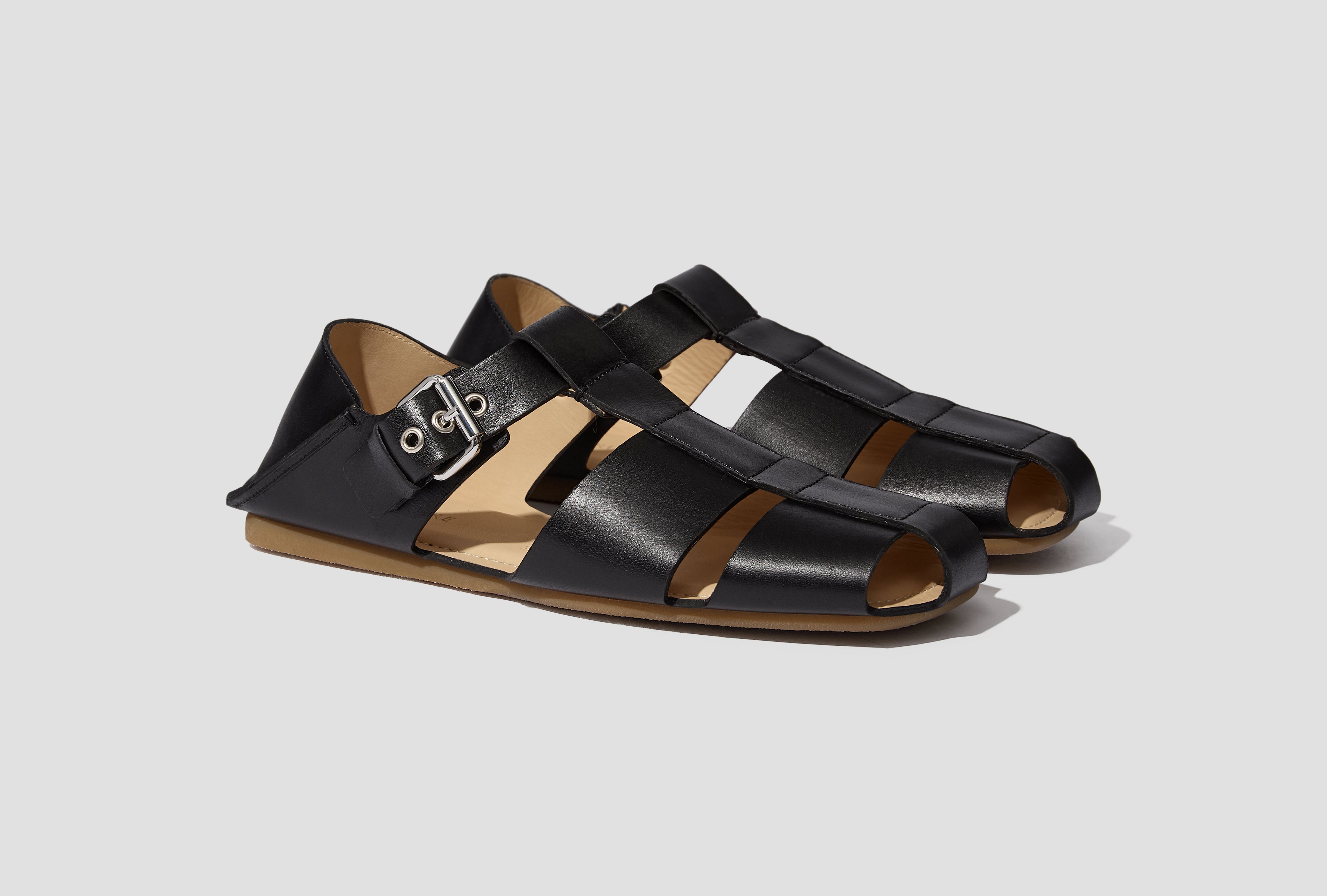 FISHERMAN SLIP-ON SANDALS - VEGETABLE TANNED LEATHER FO0271 LL0217 Black
