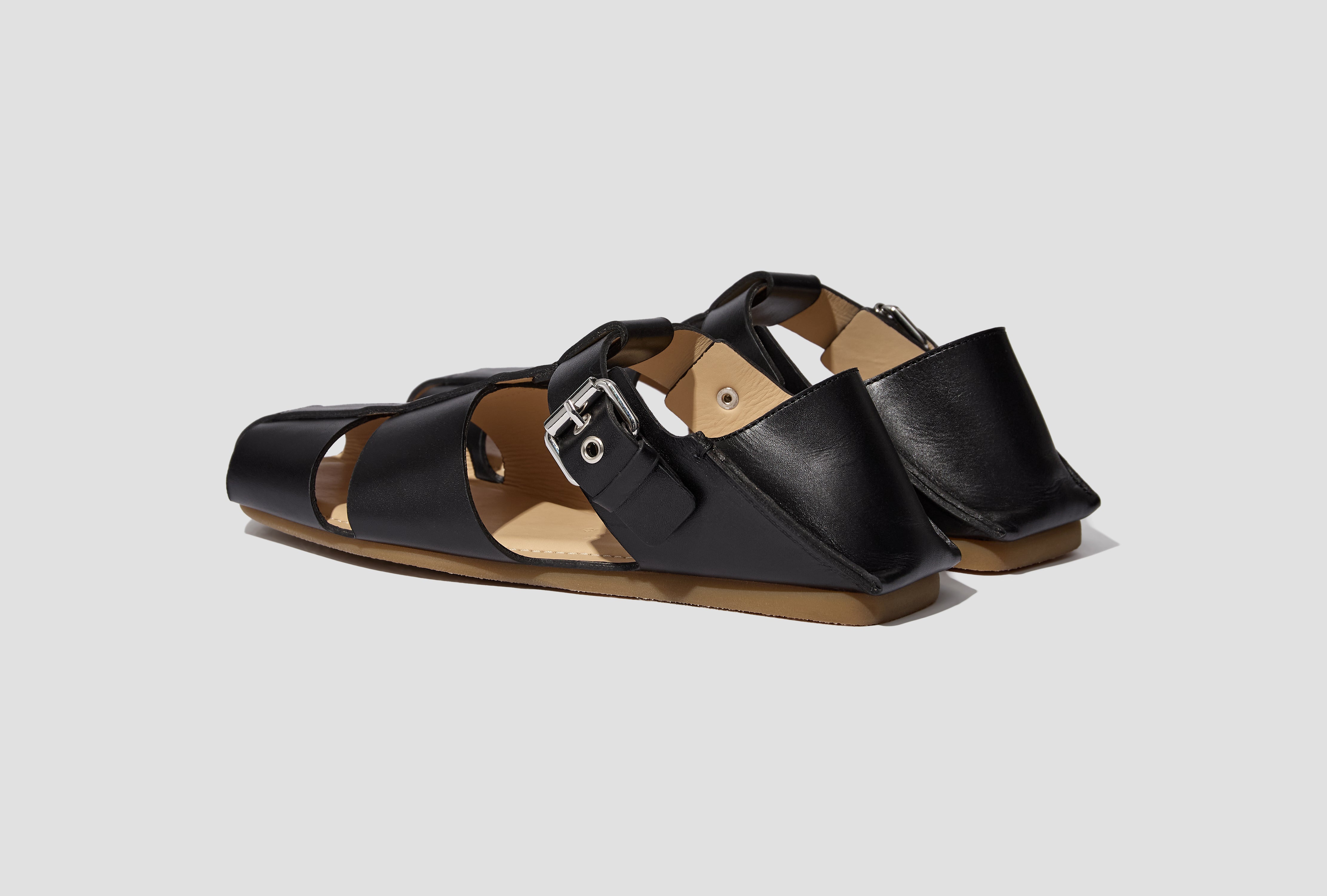FISHERMAN SLIP-ON SANDALS - VEGETABLE TANNED LEATHER FO0271 LL0217 Black