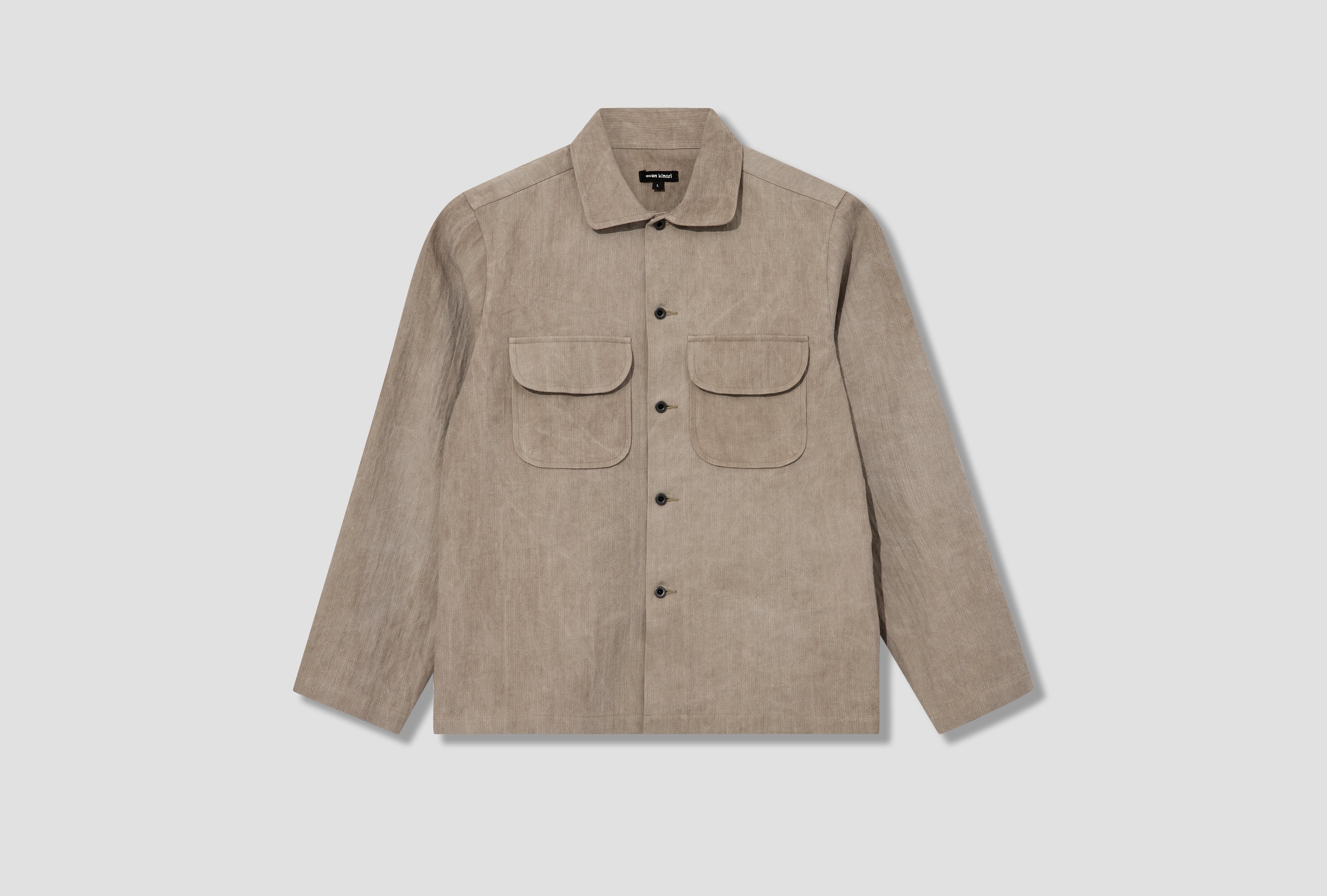 EVAN KINORI FIELD SHIRT - LINEN/COTTON H-BONE / DARK BEIGE (COLD