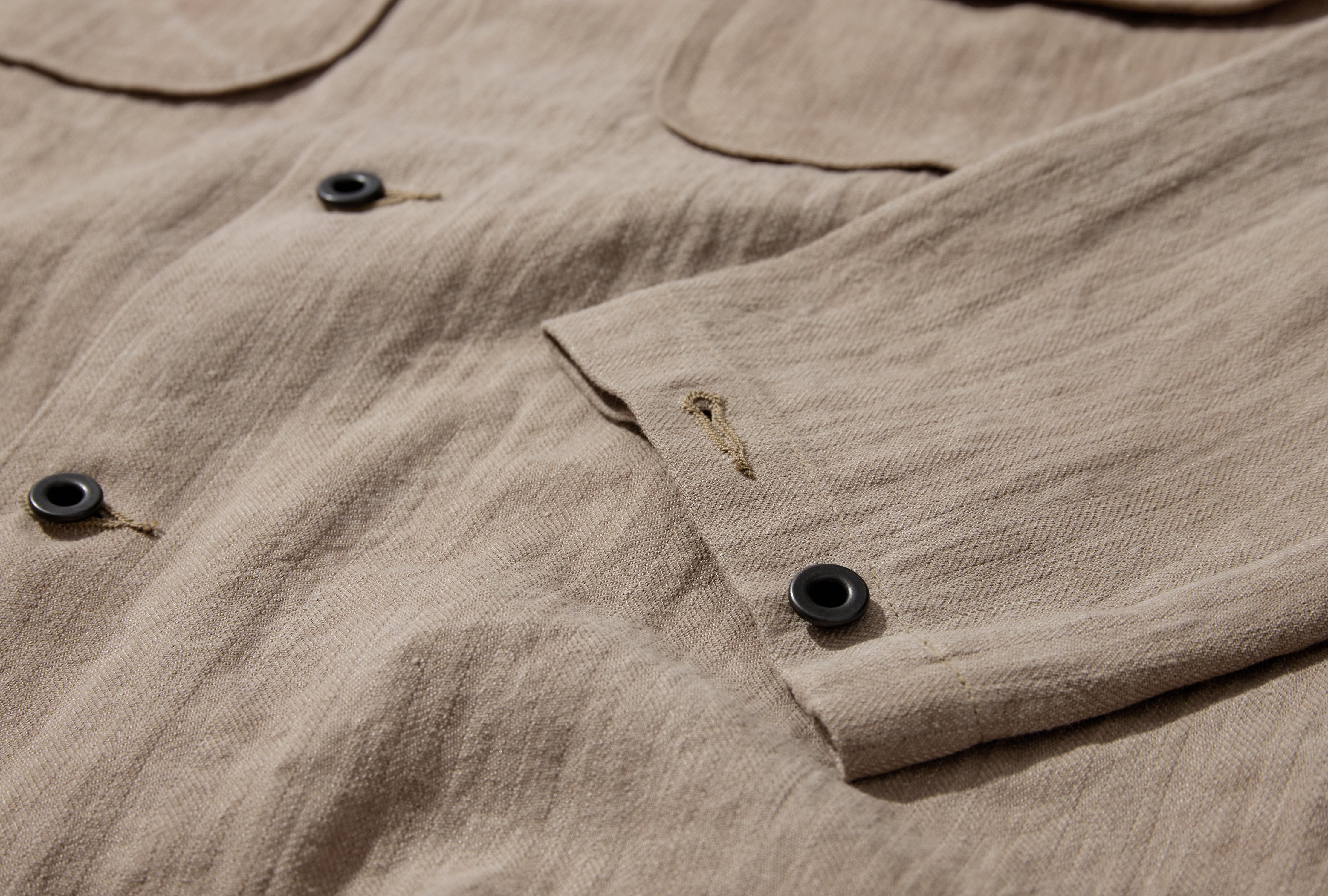 FIELD SHIRT - LINEN/COTTON H-BONE / DARK BEIGE (COLD DYE)