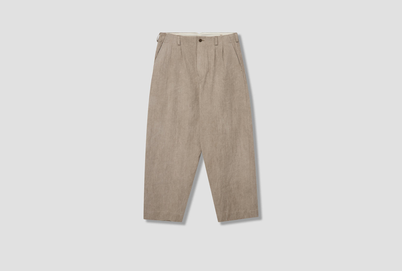 TWO PLEAT PANT - LINEN/COTTON H-BONE / DARK BEIGE (COLD DYE)