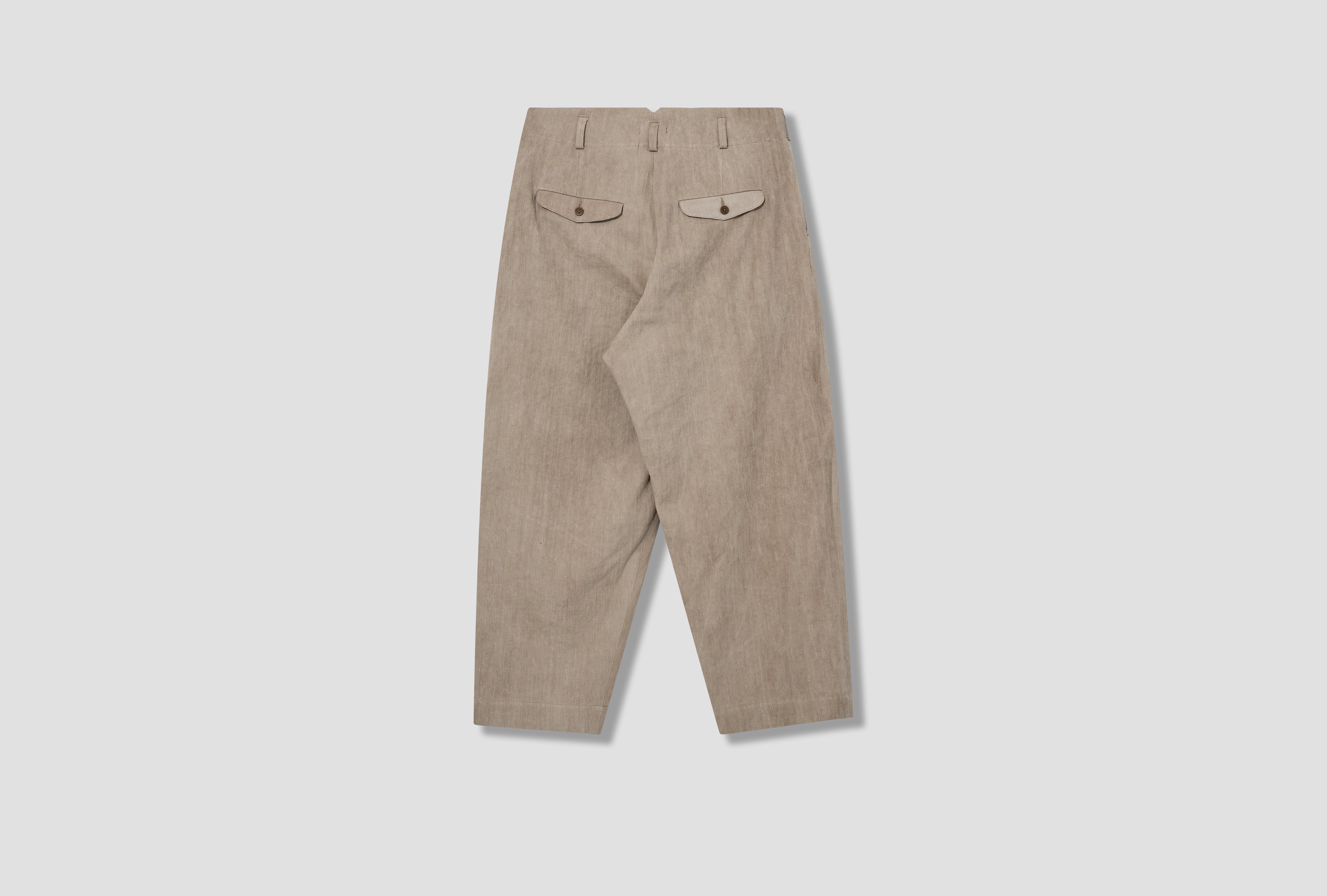 TWO PLEAT PANT - LINEN/COTTON H-BONE / DARK BEIGE (COLD DYE)