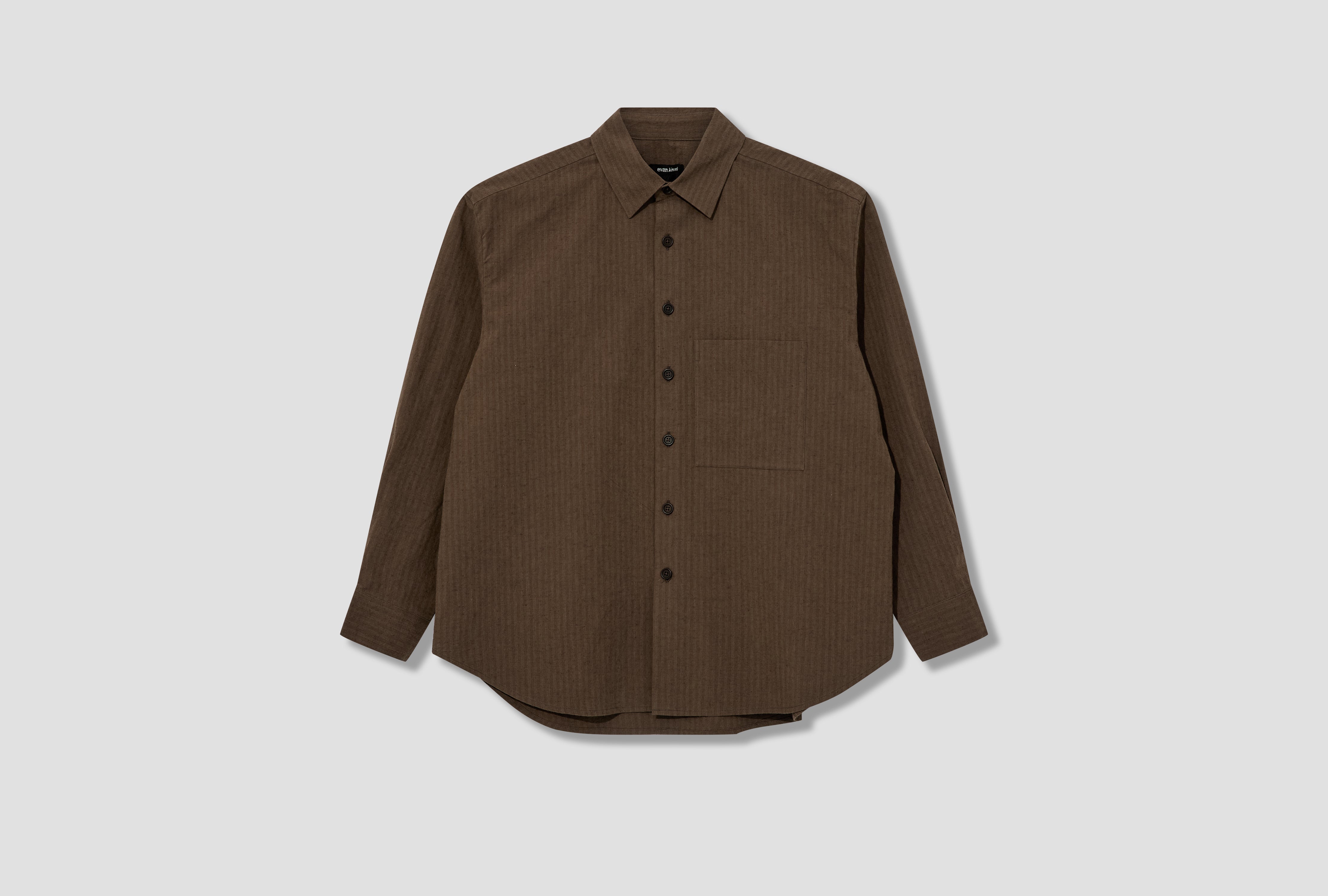 BIG SHIRT TWO - HEMP/COTTON STRIPE / CHARCOAL/DARK OLIVE