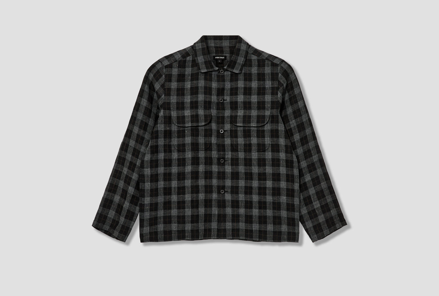 FIELD SHIRT - YARN DYE LINEN CHECK / CHARCOAL/BROWN/BLACK